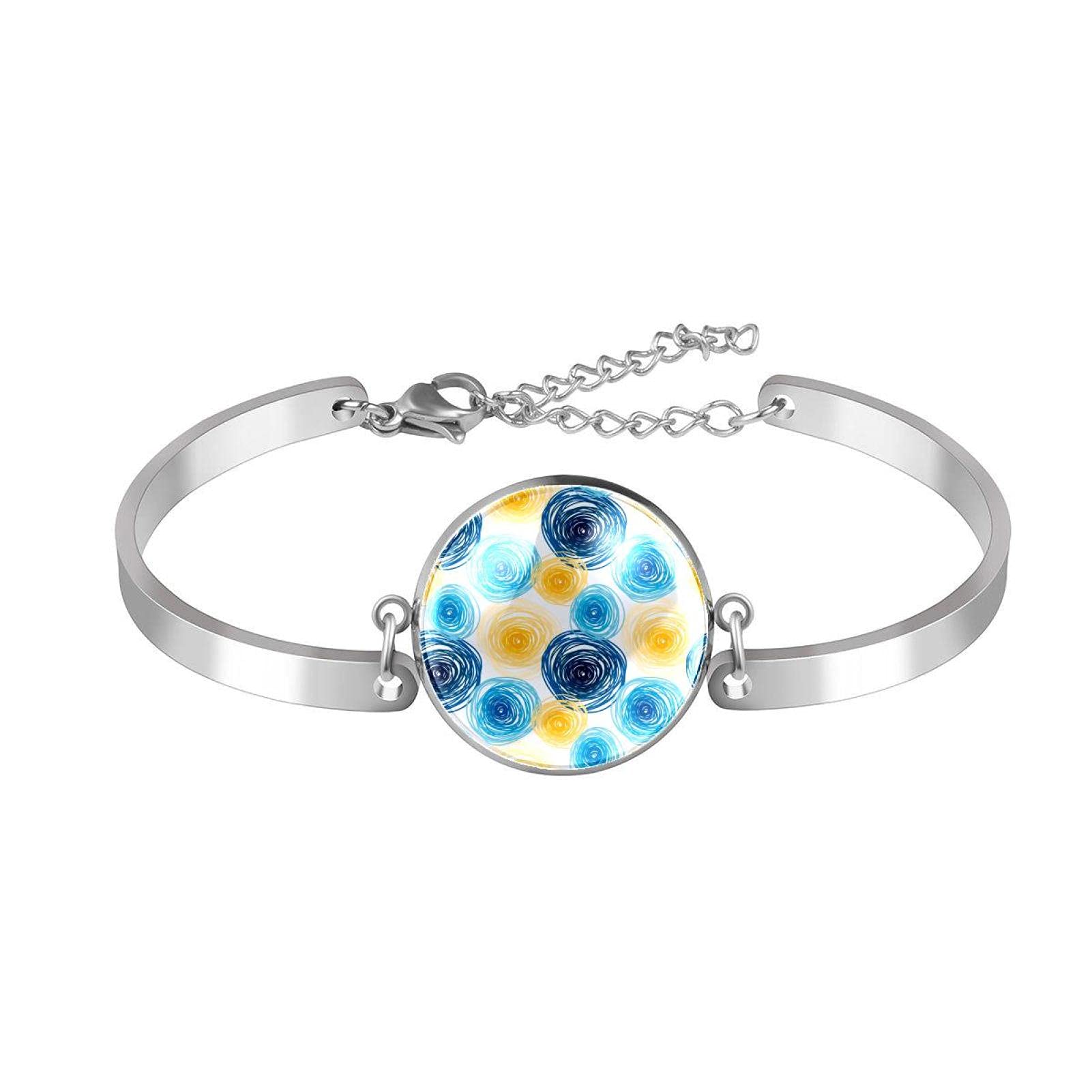 Adjustable Bangle Bracelets for Women - Colorful Halo Pattern Link Bracelet | Boho Chic Jewelry for Everyday Wear & Special Occasions