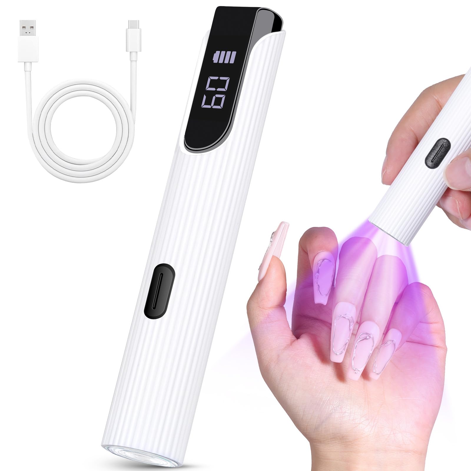 Rechargeable Cordless UV LED Nail Lamp for Gel Polish & Rhinestone Glue - Portable Handheld Curing Light with Digital Display for Home DIY Manicures & Nail Art