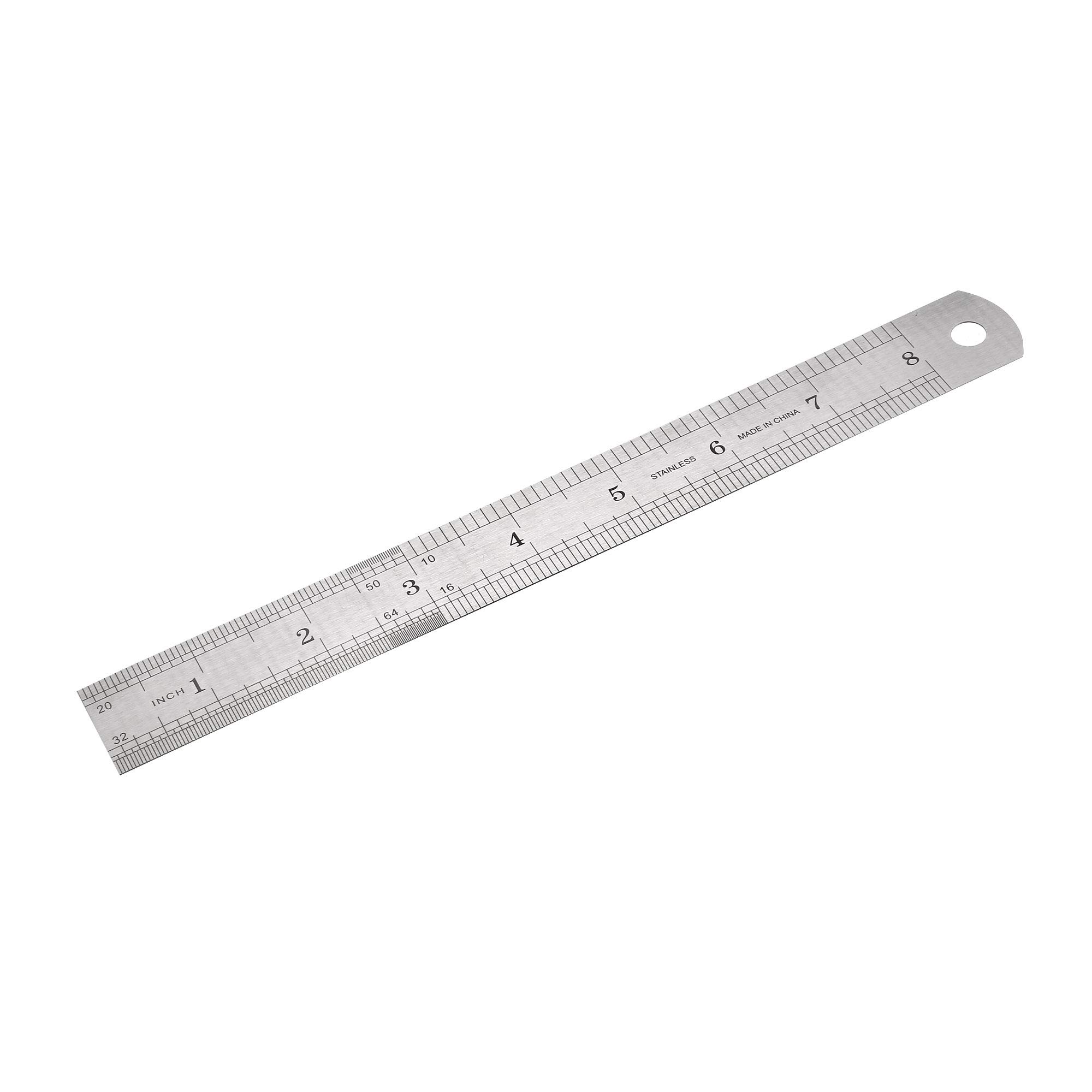 Premium 8 Inch (20cm) Metal Straight Edge Ruler - Silver Tone Measuring Tool for Office, School & Craft Projects | Durable Stainless Steel Ruler for Drawing, Engineering & DIY Projects