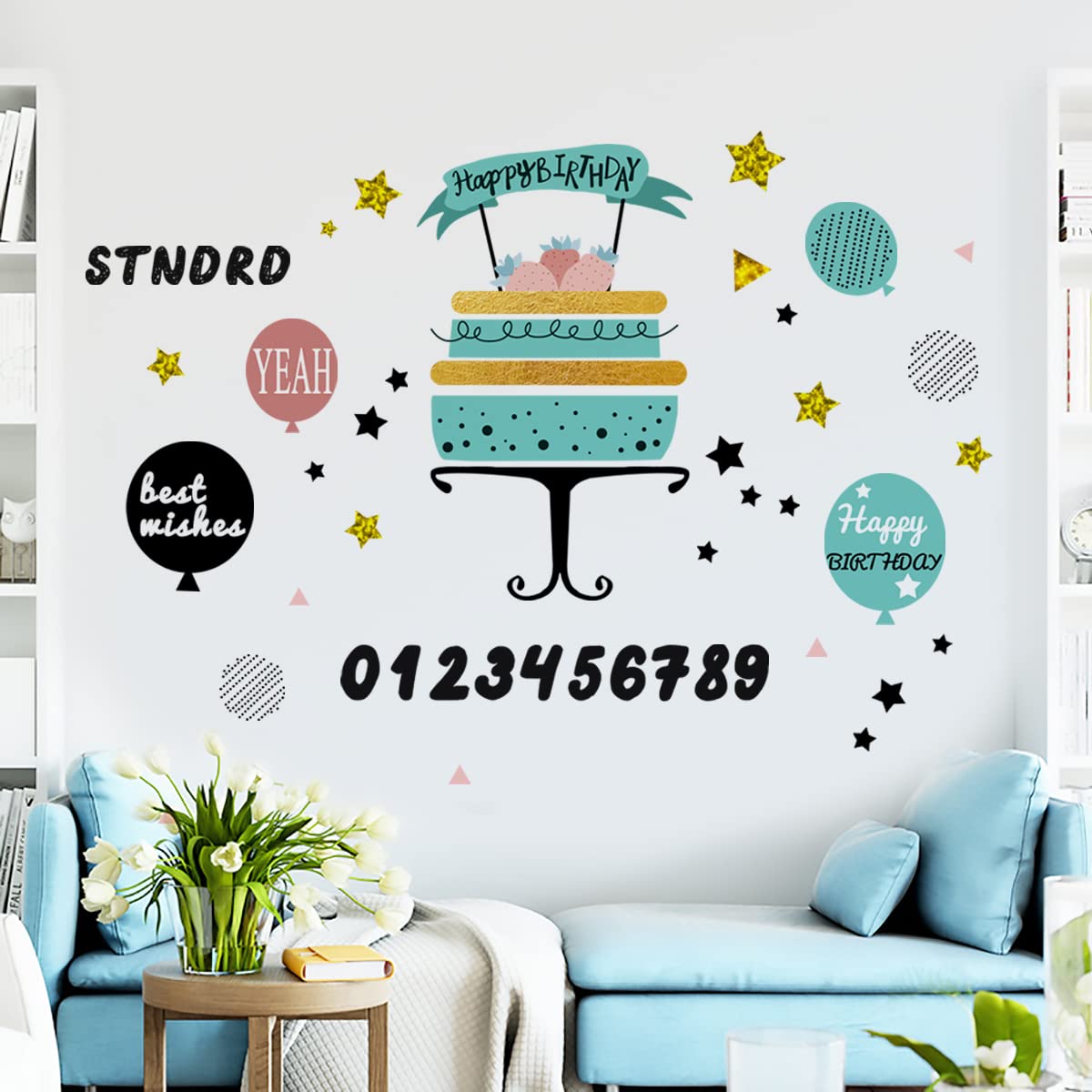 Birthday Party Wall Decals - Cute Cake & Balloon Stickers for Room Decor - Perfect for Kids Bedroom, Nursery, and Party Backdrop