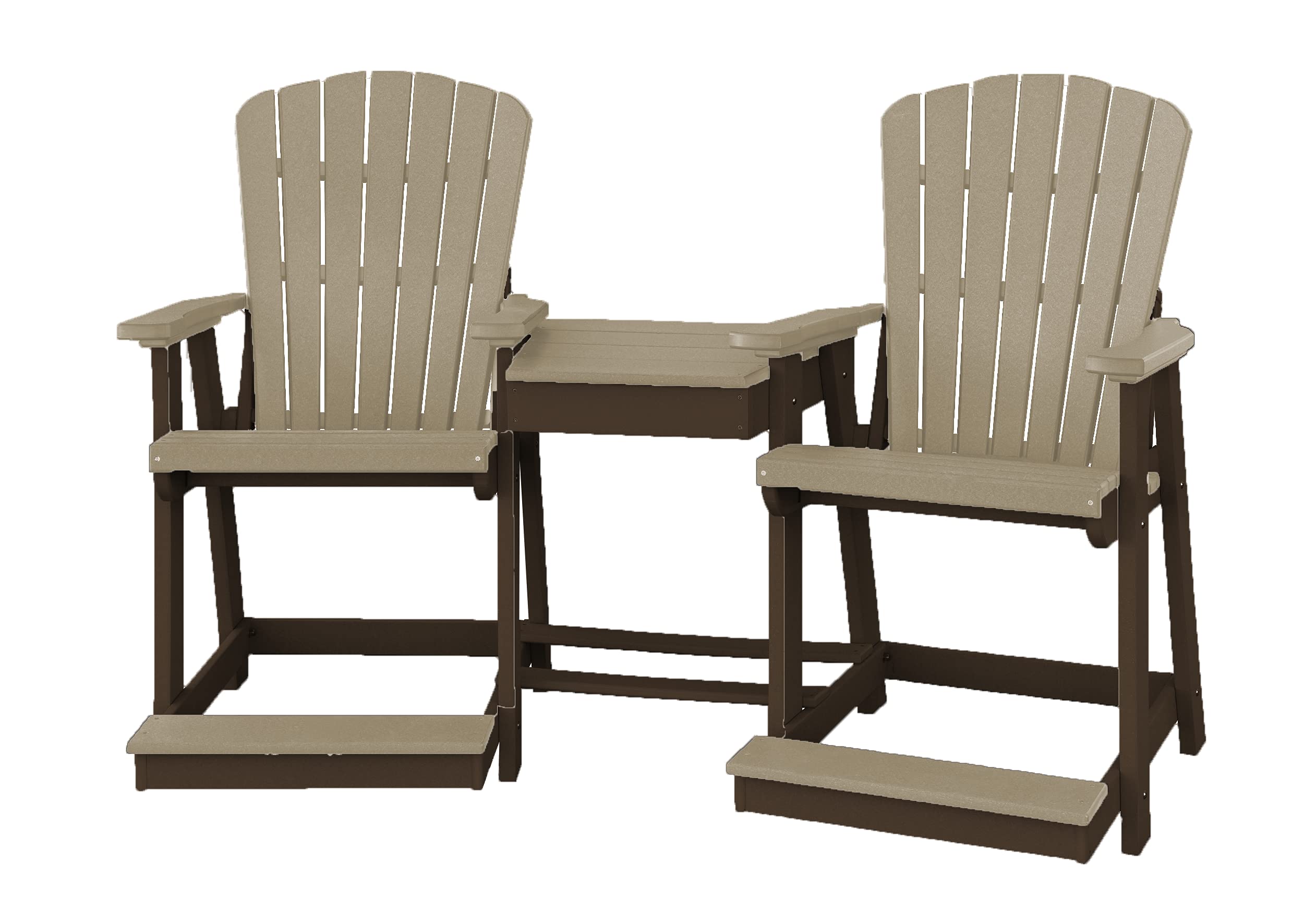 Amish-Made 3-Piece Outdoor Bistro Set with 2 Chairs & Center Table - Durable Plastic Poly Patio Furniture in Tudor Brown & Weatherwood - Perfect for Garden, Deck, and Backyard Relaxation