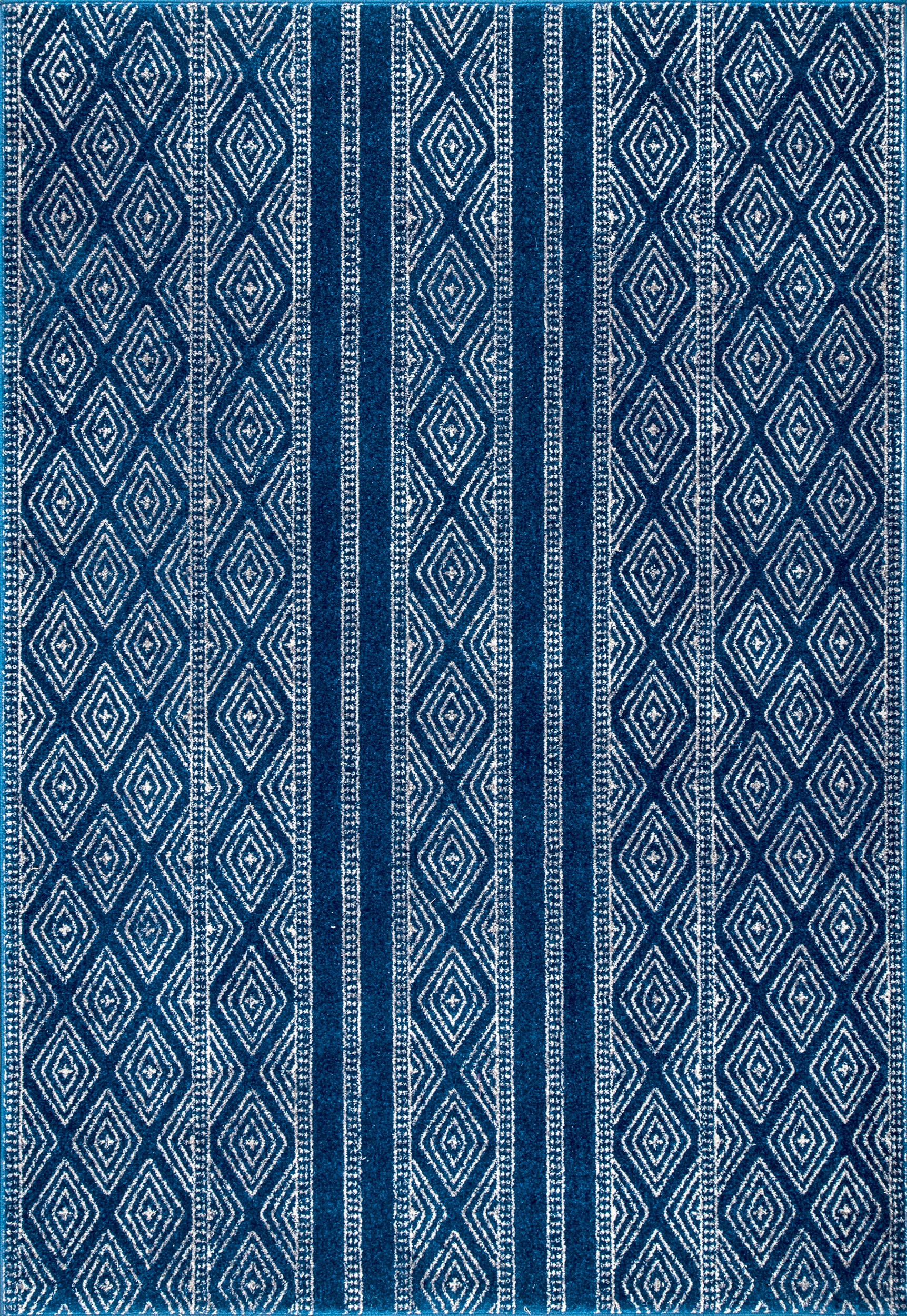 Banded Bird's Eye Diamonds Area Rug | Blue Geometric Bohemian Design - Perfect for Living Room, Bedroom & Home Decor