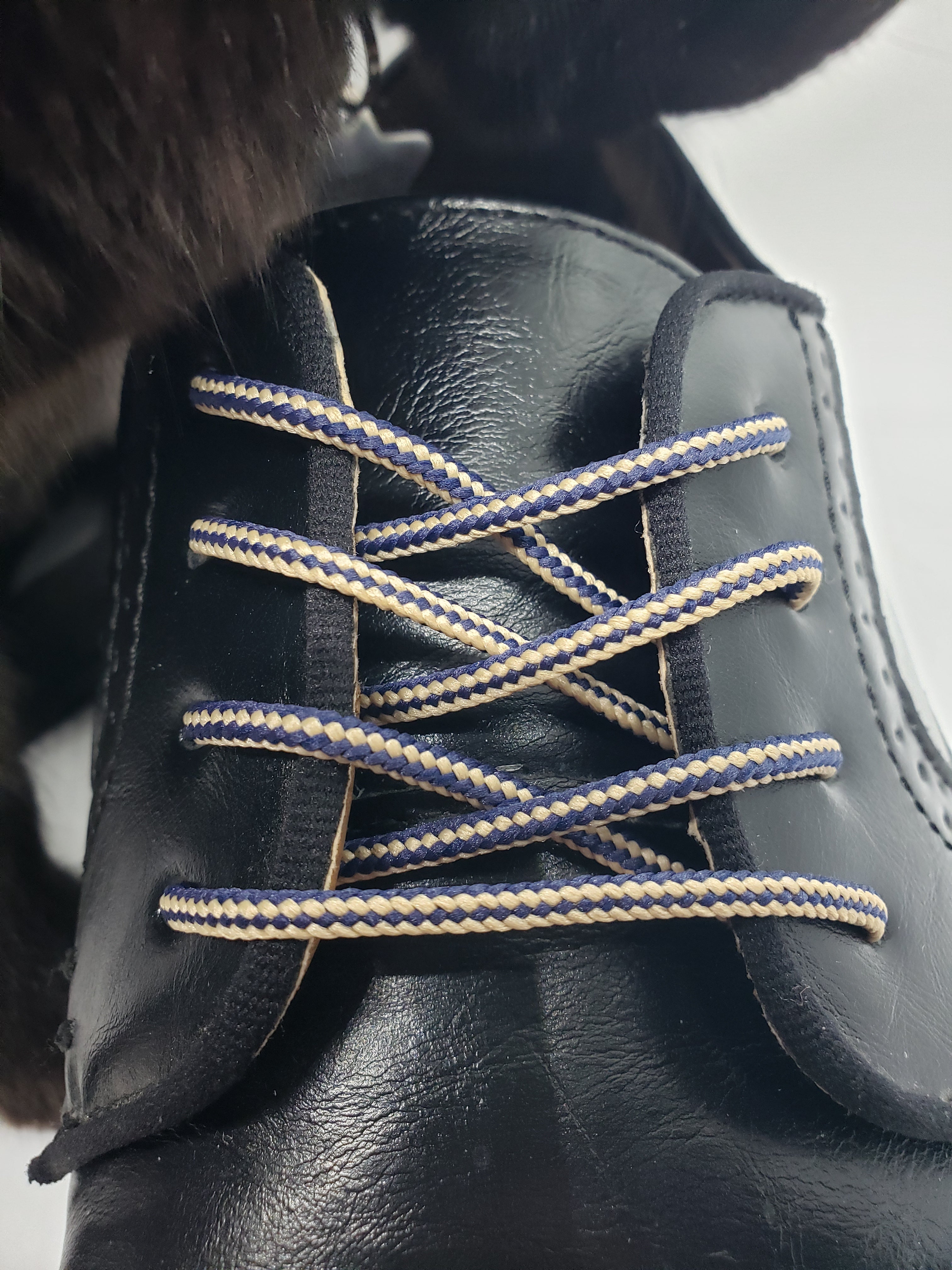 Round Striped Dress Shoelaces - Denim and Tan Color - Perfect for Casual Shoes, Sneakers & Loafers - Comfortable & Stylish Laces for Everyday Wear