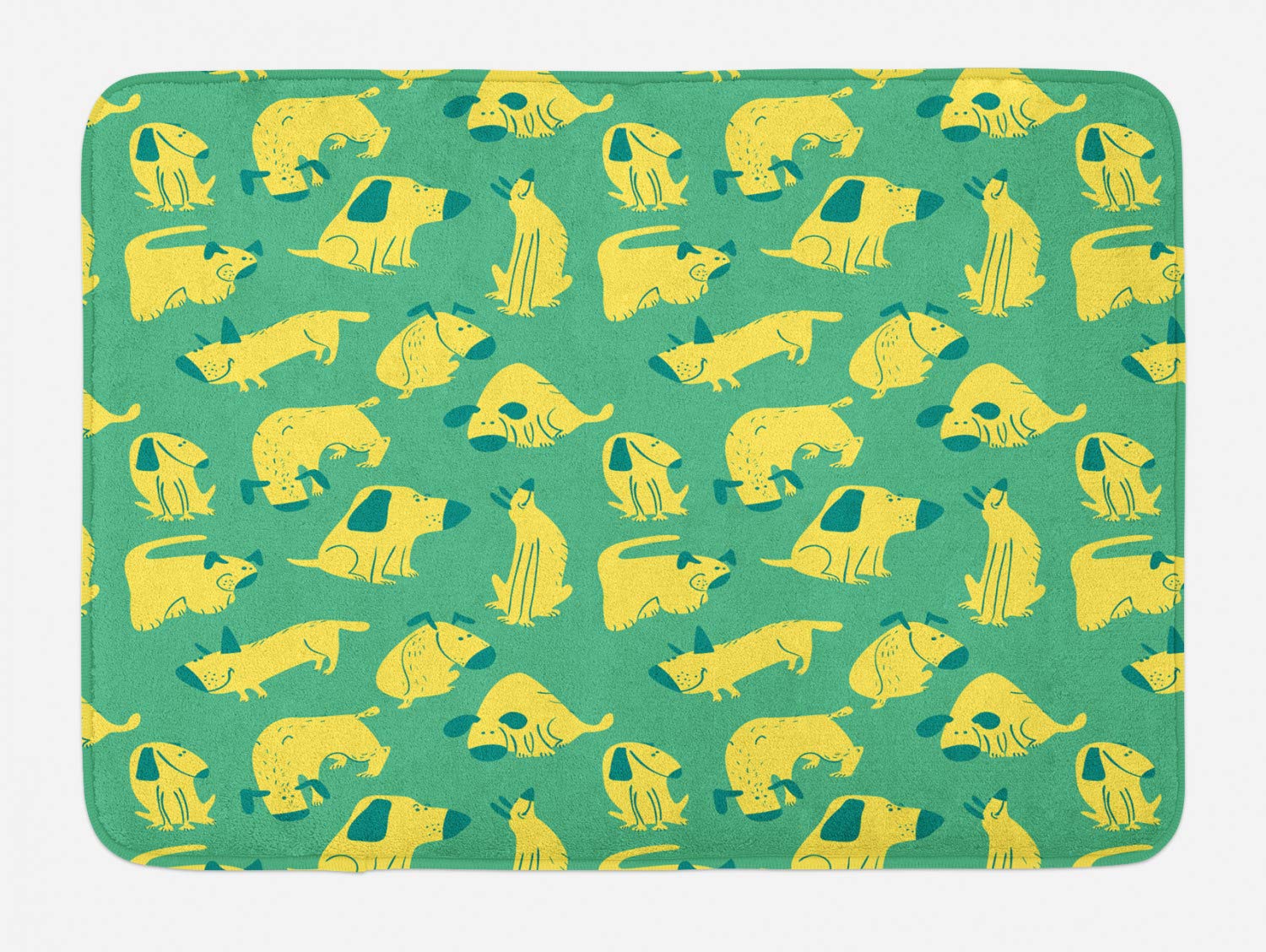 Ambesonne Non-Slip Dog Bath Mat - Cartoon Style Plush Bathroom Rug with Funky Running Dogs Design, 30