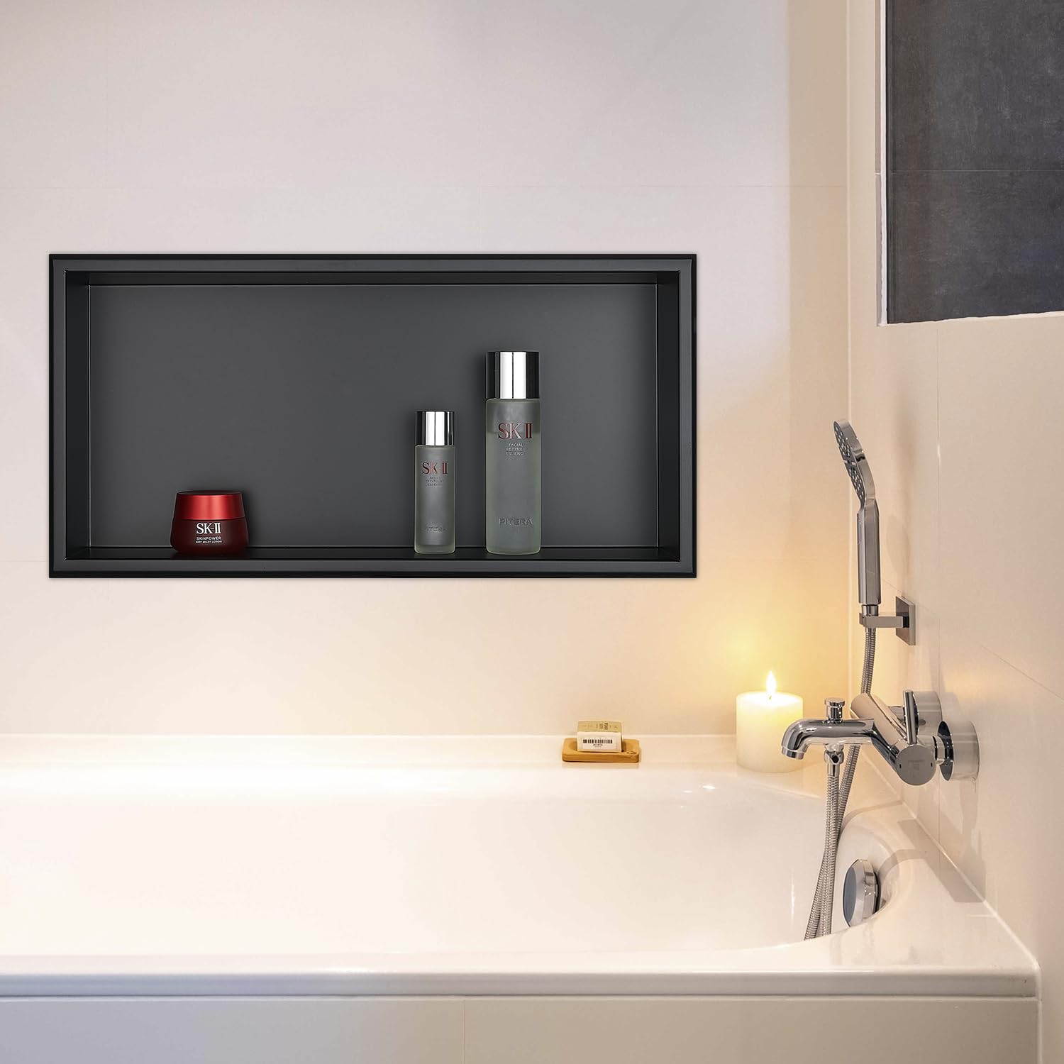 Stainless Steel Shower Niche, Recessed Tile Shower Wall Shelf, Built-in Storage for Shampoo & Toiletries, 60 x 30cm, Black - Perfect for Modern Bathroom Organization & Spa-Like Shower Experience
