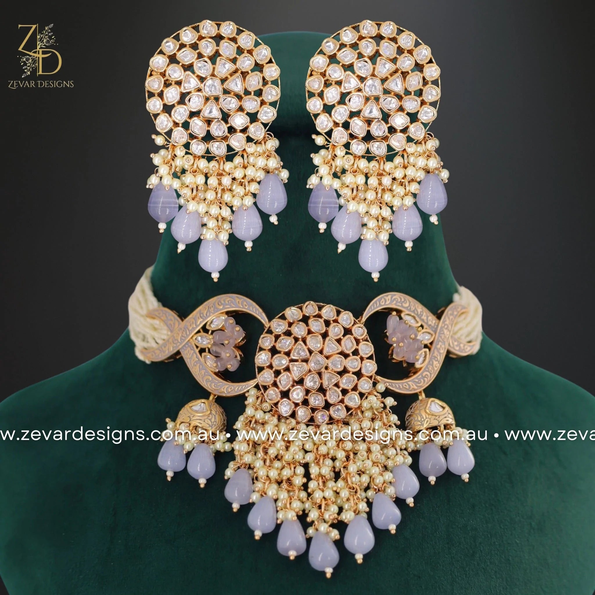 Exquisite Kundan Polki Choker Set in Elegant Grey - Perfect for Weddings, Parties & Special Occasions