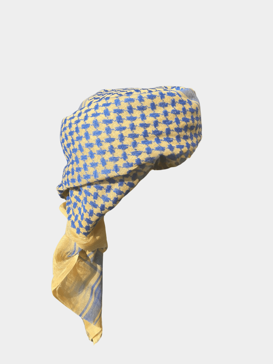Authentic Blue & Gold Keffiyeh Arab Hat for Men - Traditional Middle Eastern Headwear for Cultural Events, Travel & Fashion