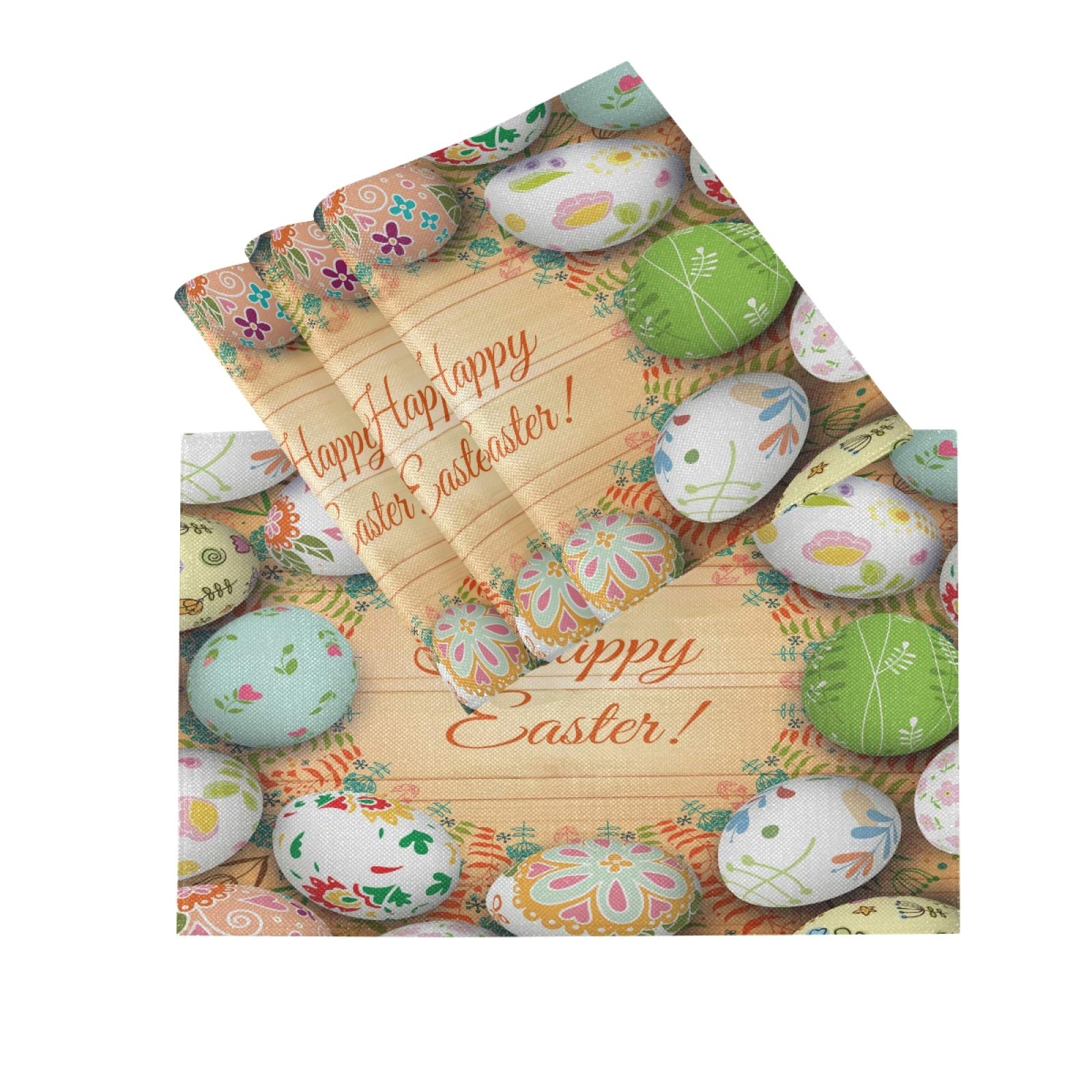ALAZA Happy Easter Bunny Egg Wood Placemats Set of 4 - Washable 12x18 Inch Table Mats for Kitchen Dining Decor | Easter Table Setting, Spring Home Decor, Holiday Dinner Party Accessories