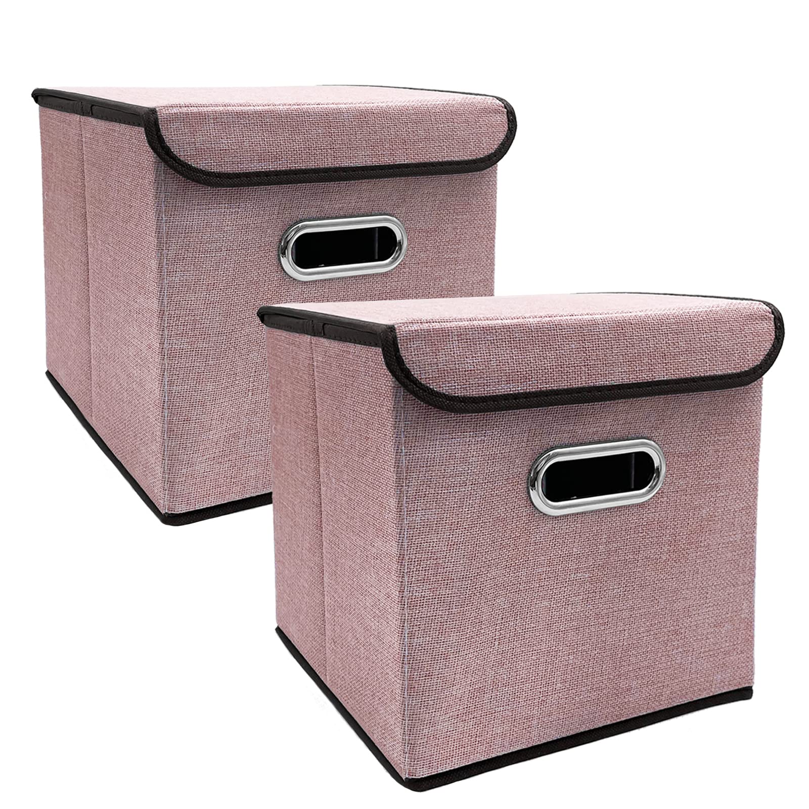 Foldable Cube Storage Bin with Lid - Set of 2 Collapsible Fabric Baskets (25x25cm) - Boho Style Home Organization for Nursery, Living Room, Bedroom, Closet & Office - Perfect for Toys, Blankets, Wine Bottles & Home Decor Storage