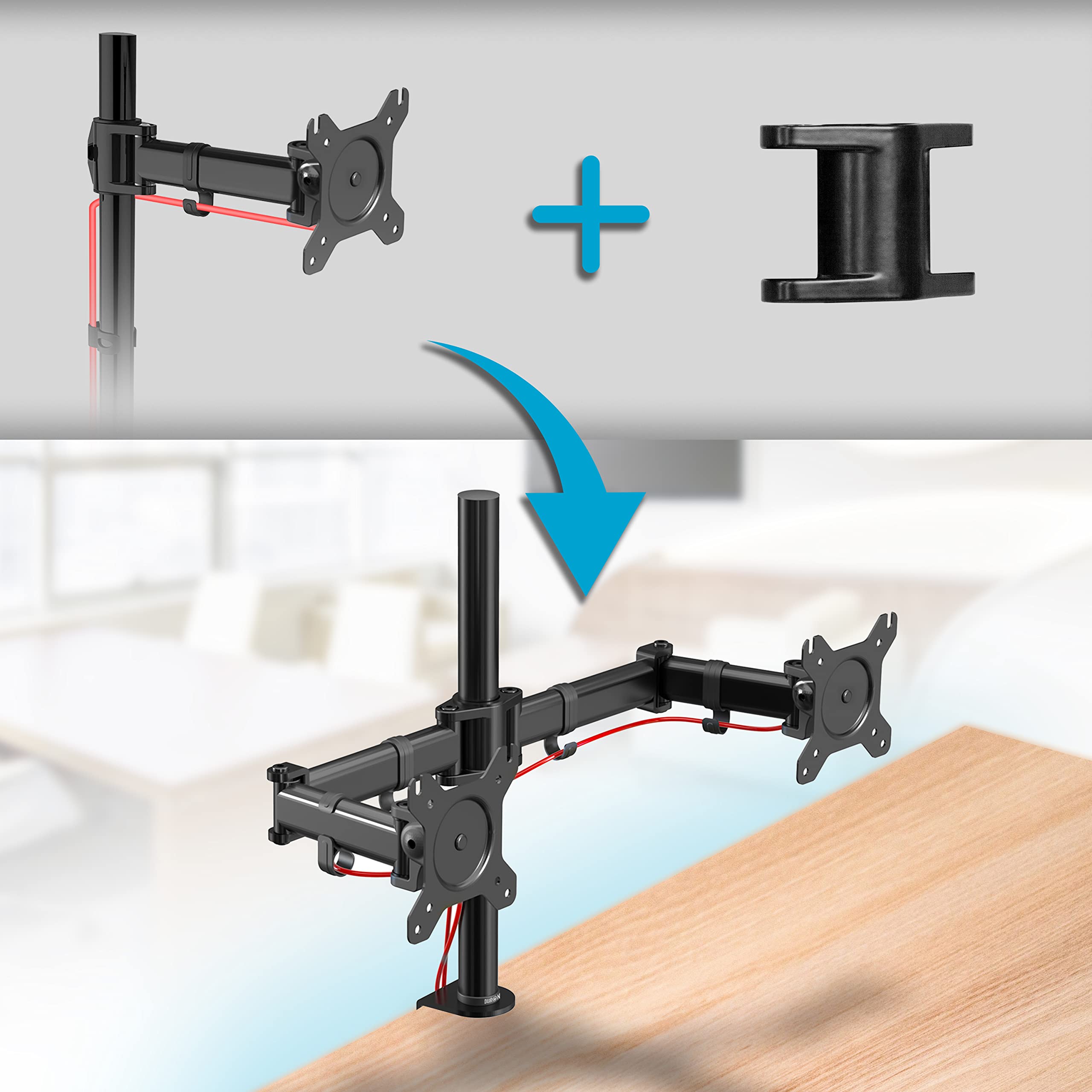Duronic DM25MJ Dual Monitor Arm Mount - Heavy Duty Steel Desk Clamp for Dual Screens, Compatible with All DM25 Monitor Arms, Black | Perfect for Home Office, Gaming & Workspace Setup