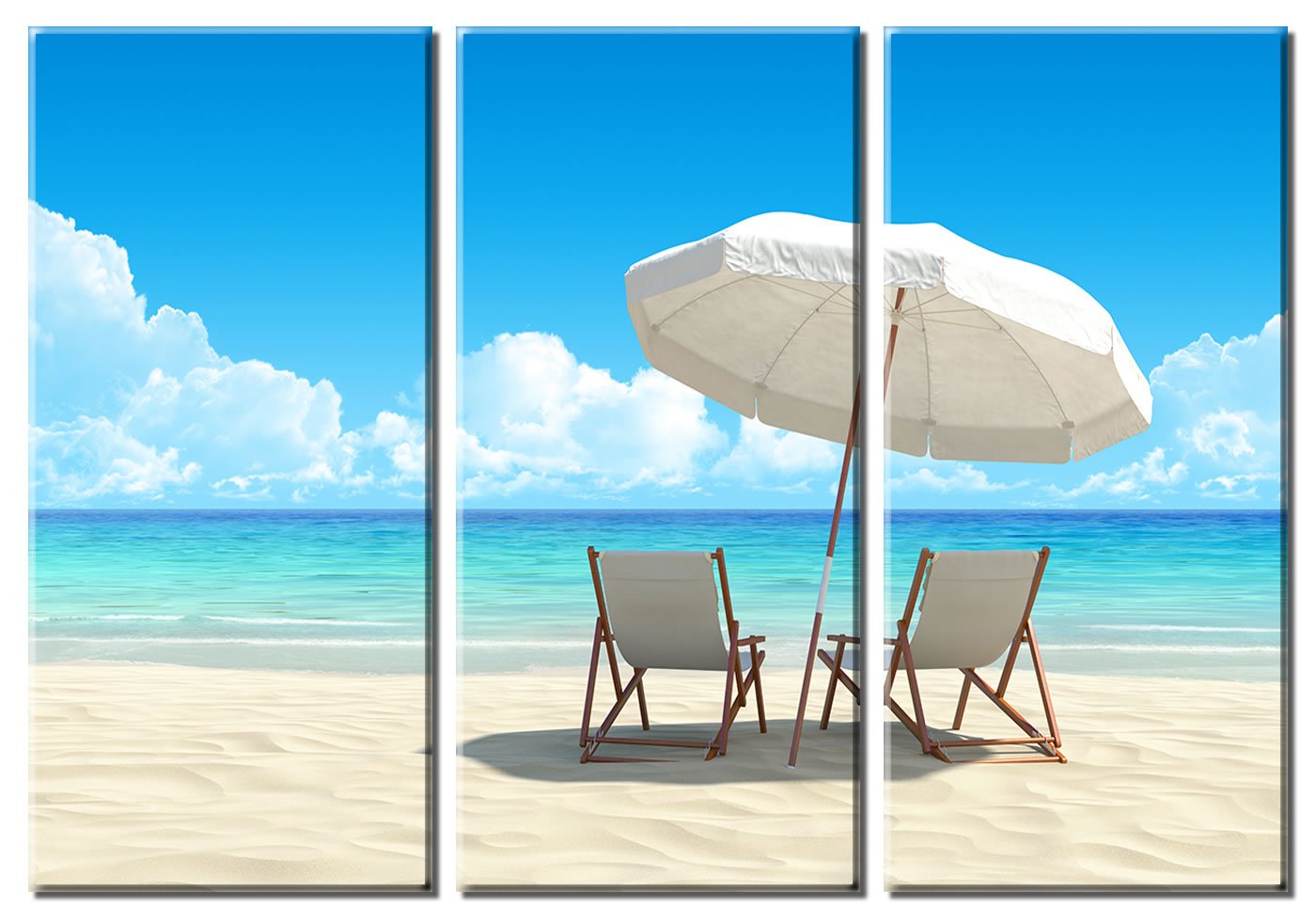 Large Framed 3-Panel Beach Wall Art - White Sand Ocean Sunset Giclee Canvas Painting for Living Room, Bedroom & Office Decor | Coastal Vacation Home Decor