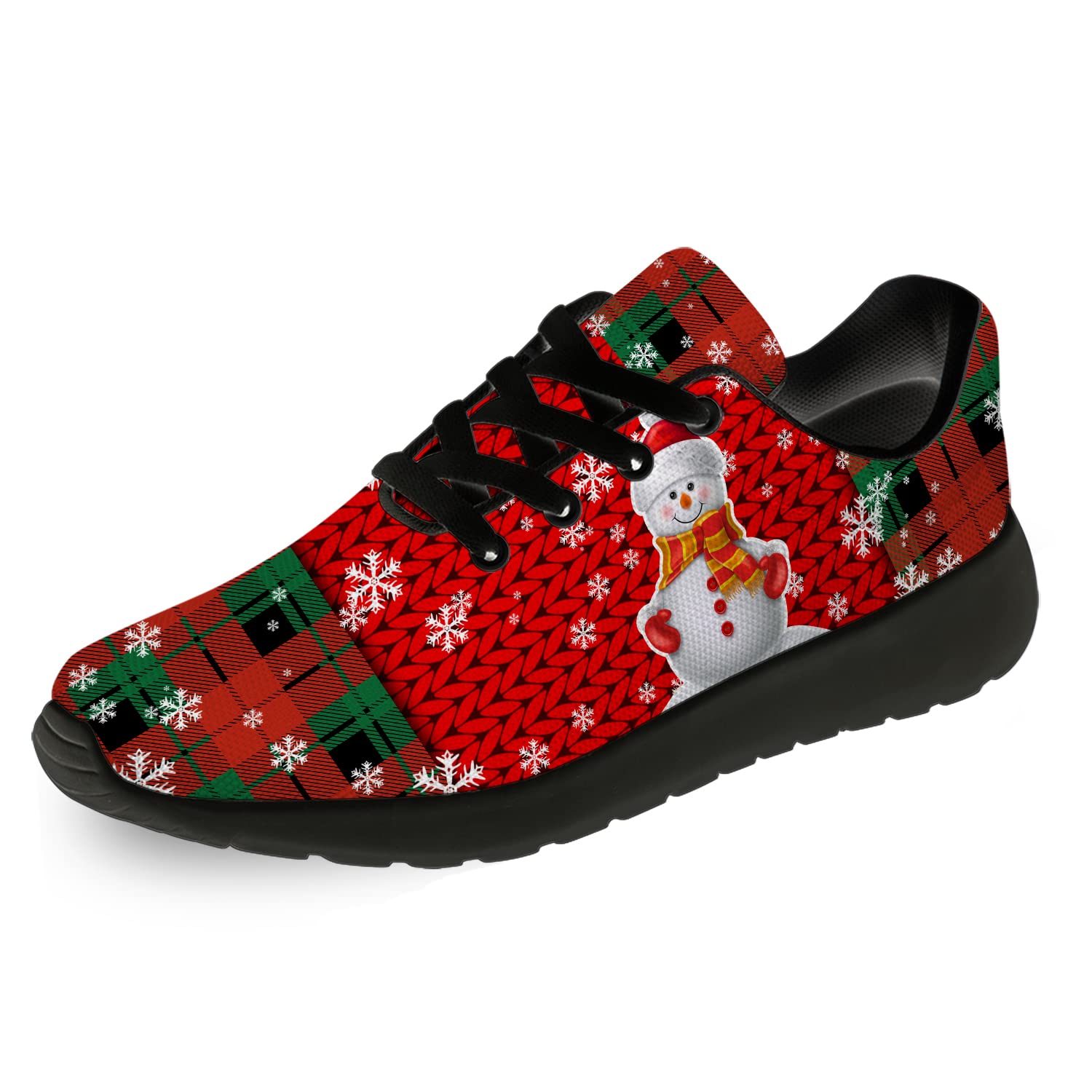 Ciadoon Snowman Christmas Running Shoes for Men & Women - Buffalo Plaid Walking Tennis Sneakers in Red, Green, Black (Size 9 Men/10.5 Women) - Perfect Holiday Gifts for Boys & Girls | Great for Jogging, Casual Wear & Festive Outfits