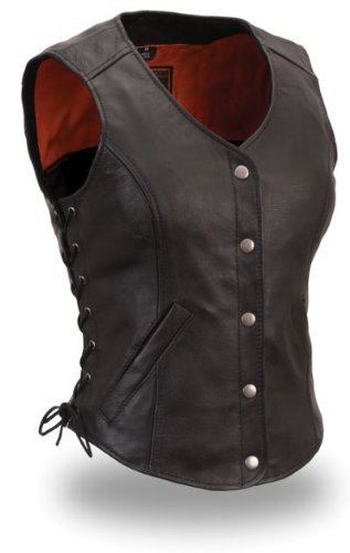 Women's Classic Soft Leather Motorcycle Vest with Side Laces - Long Length Biker Jacket for Riding & Casual Wear (XS) - Perfect for Harley Davidson, Cruiser Bikes & Outdoor Adventures