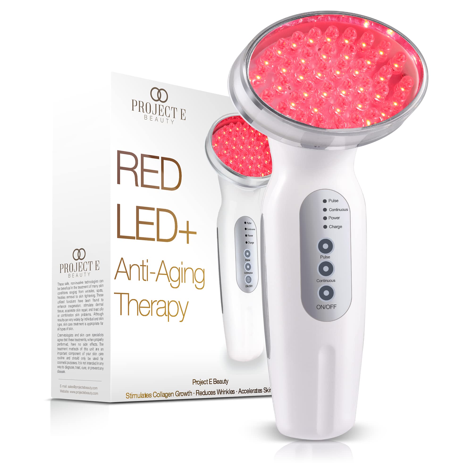 Project E Beauty Red LED Light Therapy Device for Anti-Aging - Collagen Booster, Skin Tightening & Wrinkle Reduction - Rechargeable Portable Facial Treatment for Home Use - Perfect for Daily Skincare Routine & Spa Treatments