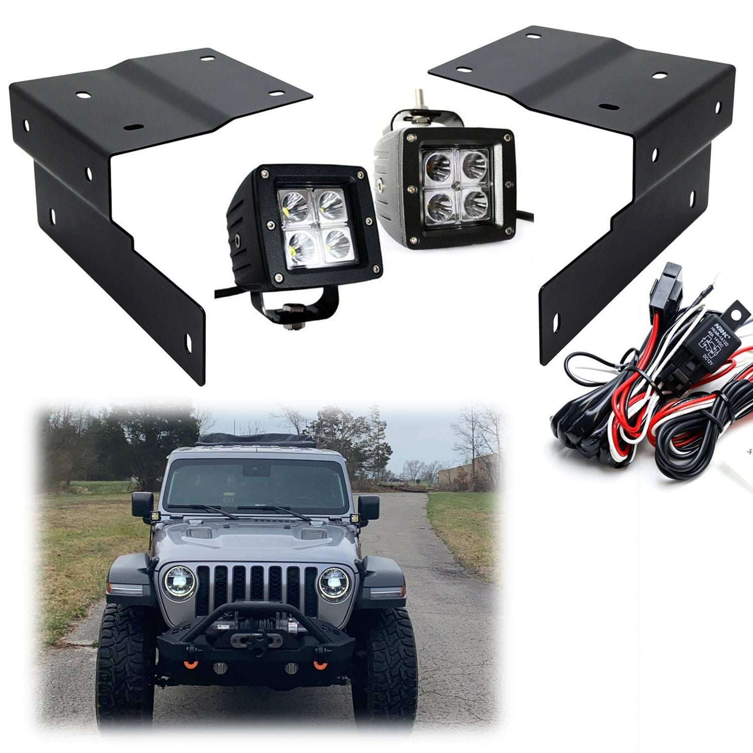 20W 3 Inch CREE LED A-Pillar Pod Light Kit for Jeep Wrangler JL & Gladiator JT - Off-Road Lighting, Ditch Lights, Trail Riding Accessories