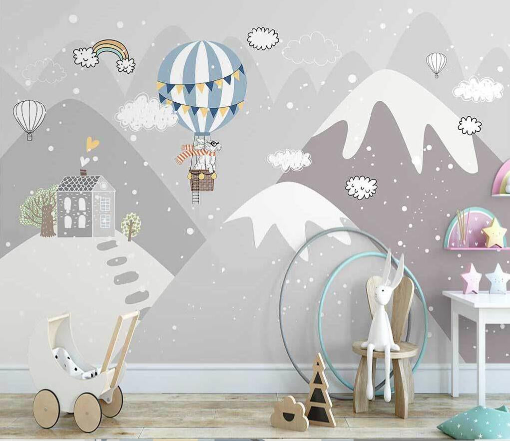 Adventure Inspired Wallpaper - Snowy Peaks & Balloon Skies Scenic Design for Home & Office Decor | Perfect for Living Rooms, Bedrooms & Workspaces