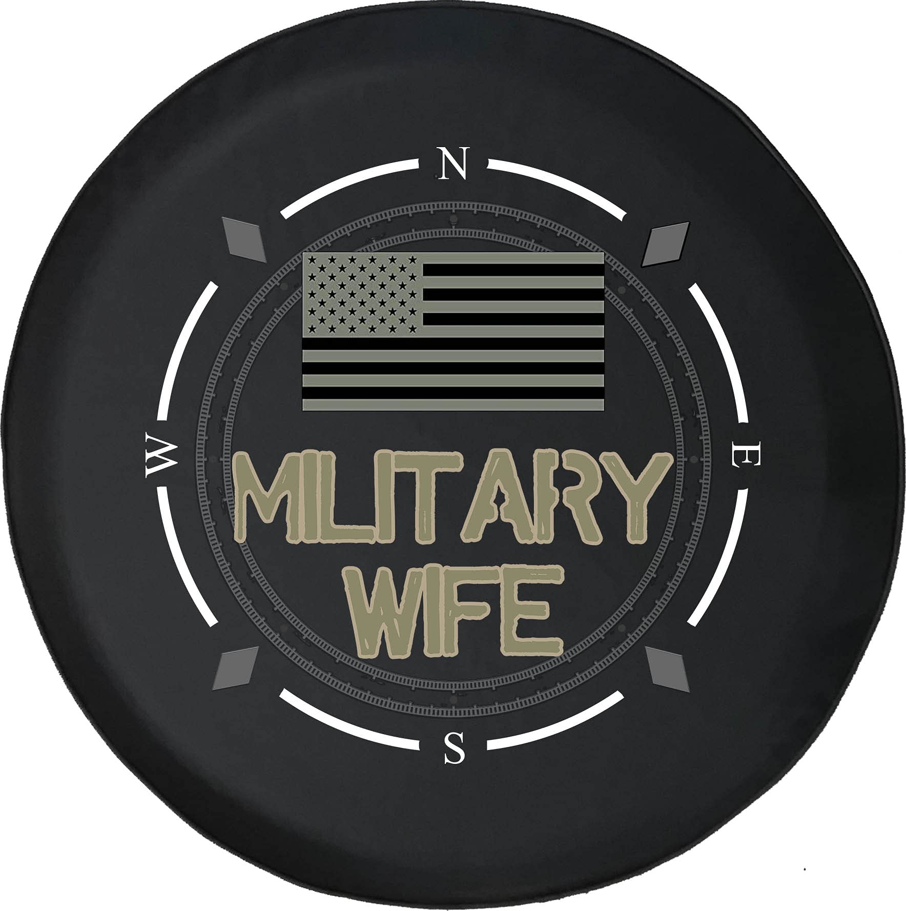 Premium Spare Tire Cover with Compass & Subdued American Flag Design - Durable SUV, Trailer, RV Wheel Cover for Military Wife & Outdoor Enthusiasts | Perfect for Off-Road Adventures & Patriotic Vehicle Decoration