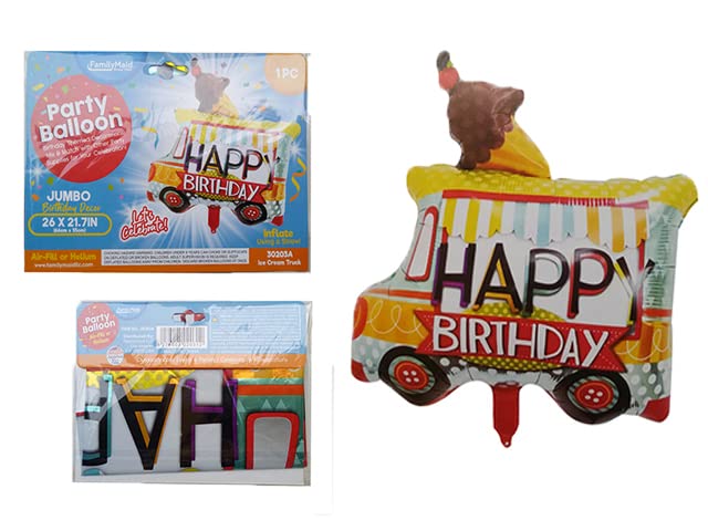 FamilyMaid 30203A 26 Inch Happy Birthday Truck Foil Balloon - Perfect for Birthday Parties, Baby Showers & Celebrations