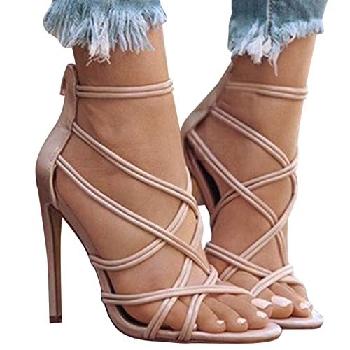 Breathable Women's High Heel Sandals - Lace-up Peep Toe Hollow Design with Back Zipper | Sexy Pointed Toe Summer Shoes in Black Size 39 | Perfect for Date Nights, Office Wear & Casual Outings