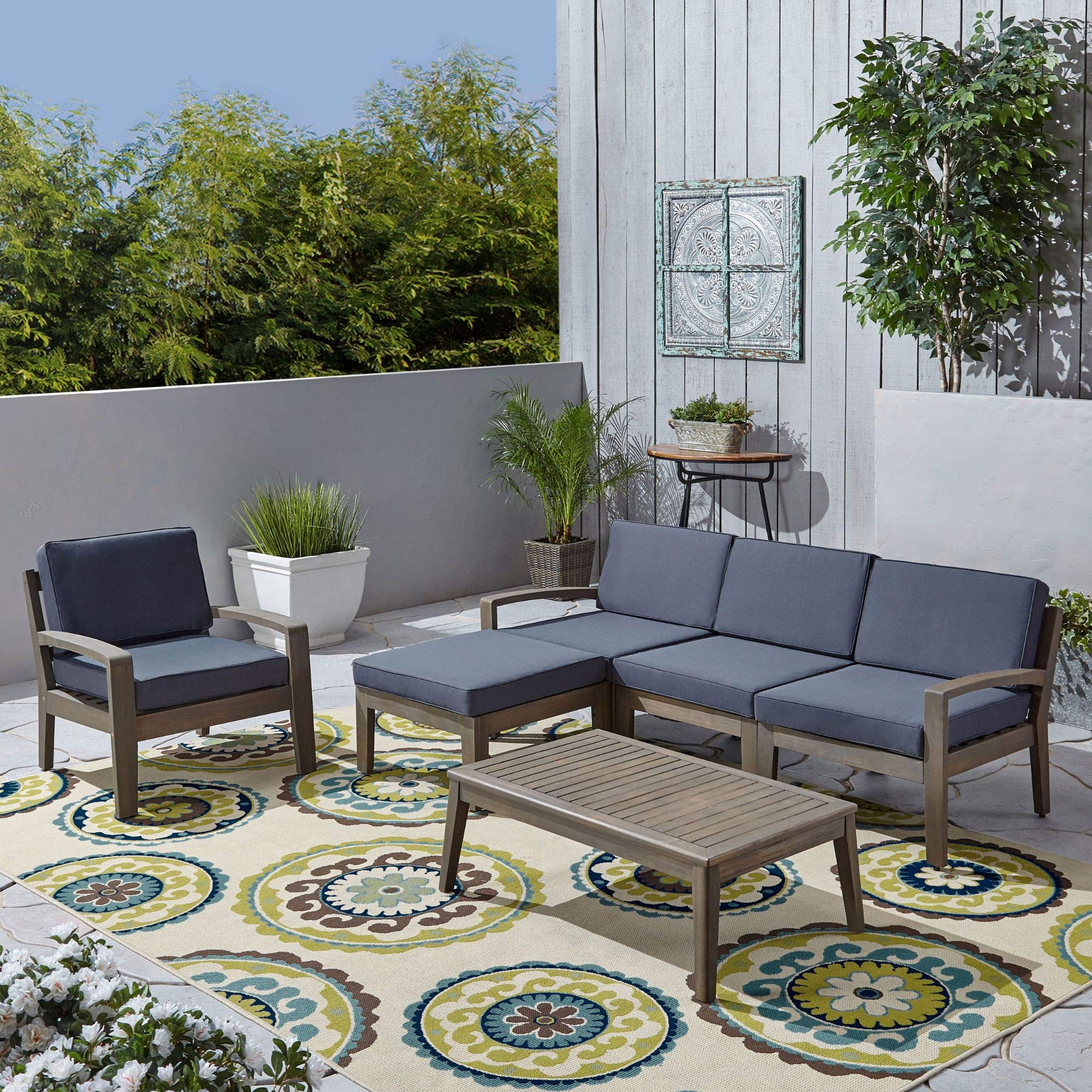 6-Piece Gray Outdoor Patio Sectional Sofa Set with Cushions - Modern Contemporary Furniture for Backyard, Garden & Poolside Relaxation