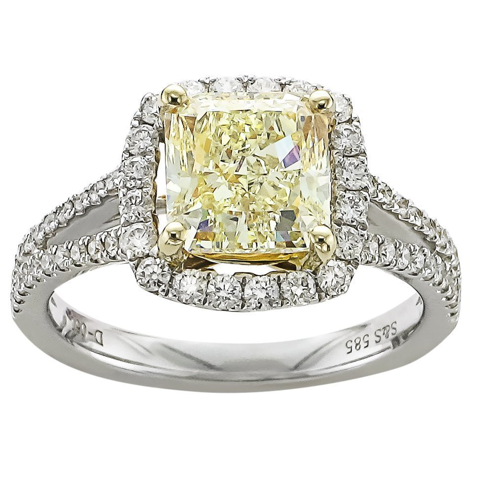 2.53 Carat Fancy Yellow Halo Split Shank Diamond Engagement Ring for Women - Perfect for Proposals, Anniversaries & Special Occasions