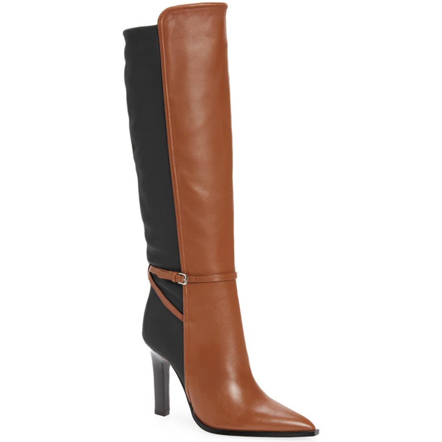 Women's Two-Tone Snakeskin Over The Knee Boots - Brown Pull-On High Heel Boots with Ankle Strap & Pointed Toe (US Size 4-16 M) | Elegant Office & Party Dress Shoes for Spring Fashion | Perfect for Work, Night Out & Special Occasions