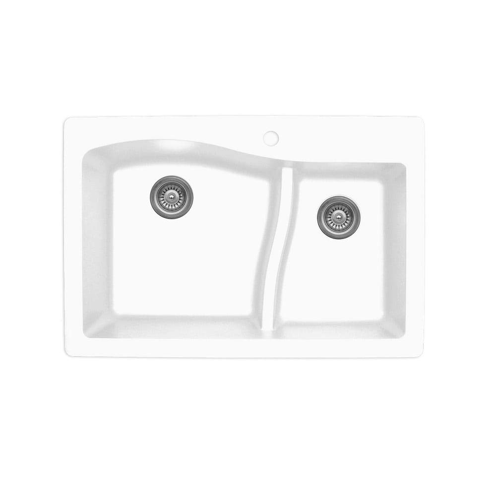 Karran QT-630 Top Mount Quartz Granite Composite Kitchen Sink - White - Large & Small Bowl - Durable Scratch-Resistant Sink for Modern Kitchens & Busy Households