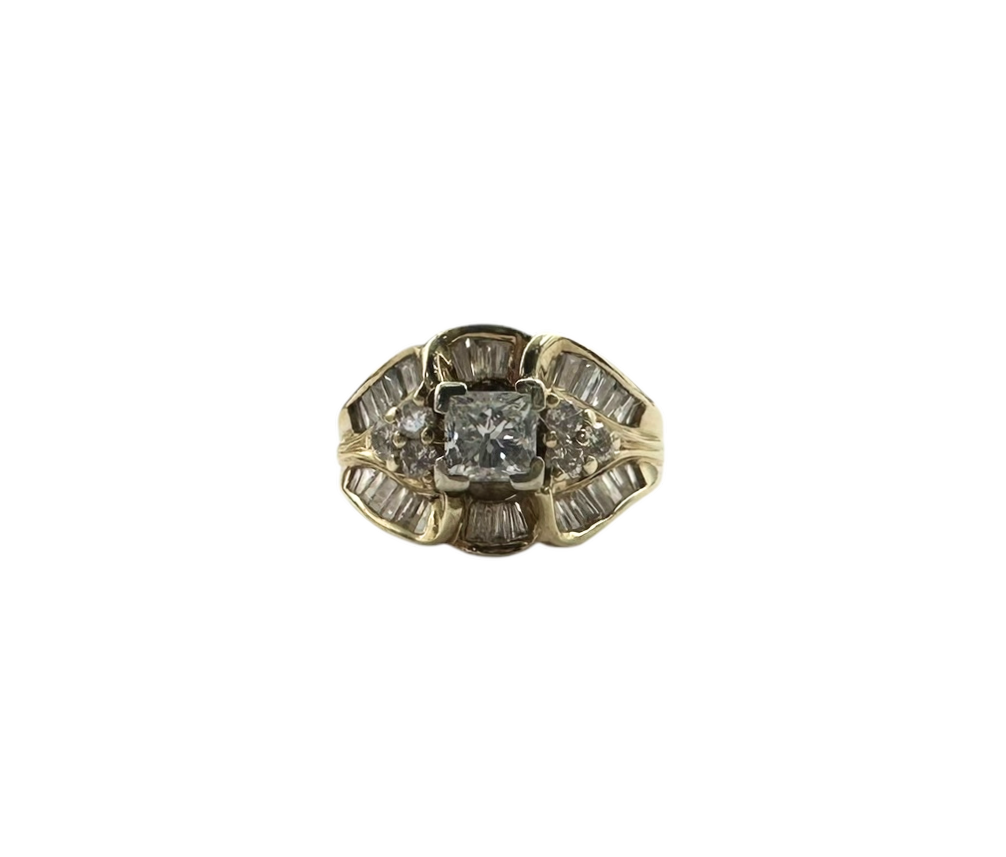 14K Yellow Gold 1.5 CTW Diamond Ring with Square Center - Elegant Solitaire Engagement Ring for Women, Perfect for Proposals, Anniversaries & Special Occasions