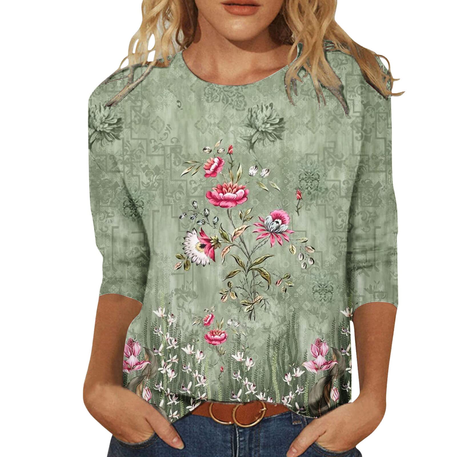 Women's Long Sleeve Pocket T-Shirt with Print - Casual Crew Neck Button Down Blouse Top for Summer | Perfect for Work, Weekend Outings & Casual Wear