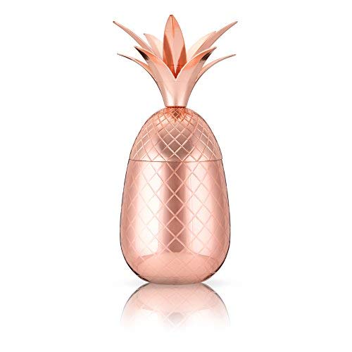 Viski Summit Copper Pineapple Tumbler - 20oz Insulated Stainless Steel Cup with Lid & Straw, Perfect for Cocktails, Iced Coffee & Outdoor Adventures - Great Gift for Home, Office or Travel Use