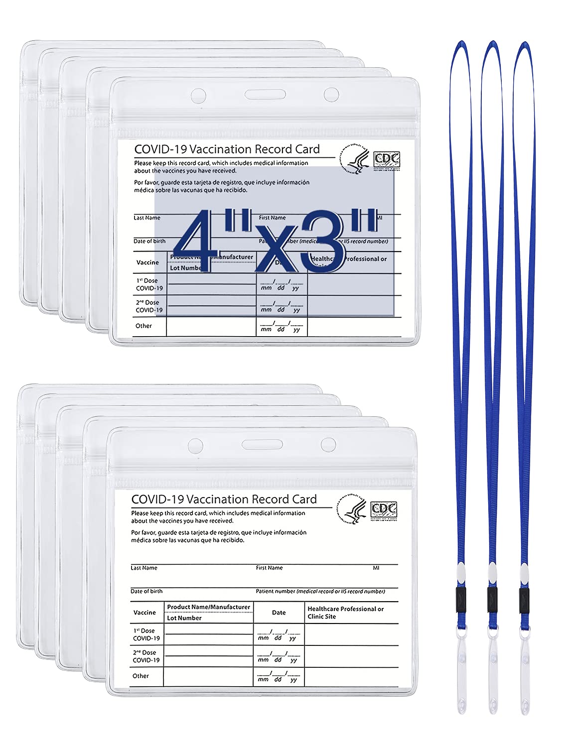 5 Pack Clear CDC Vaccination Card Protector - Waterproof Vinyl Sleeve with Lanyards for Travel & Events