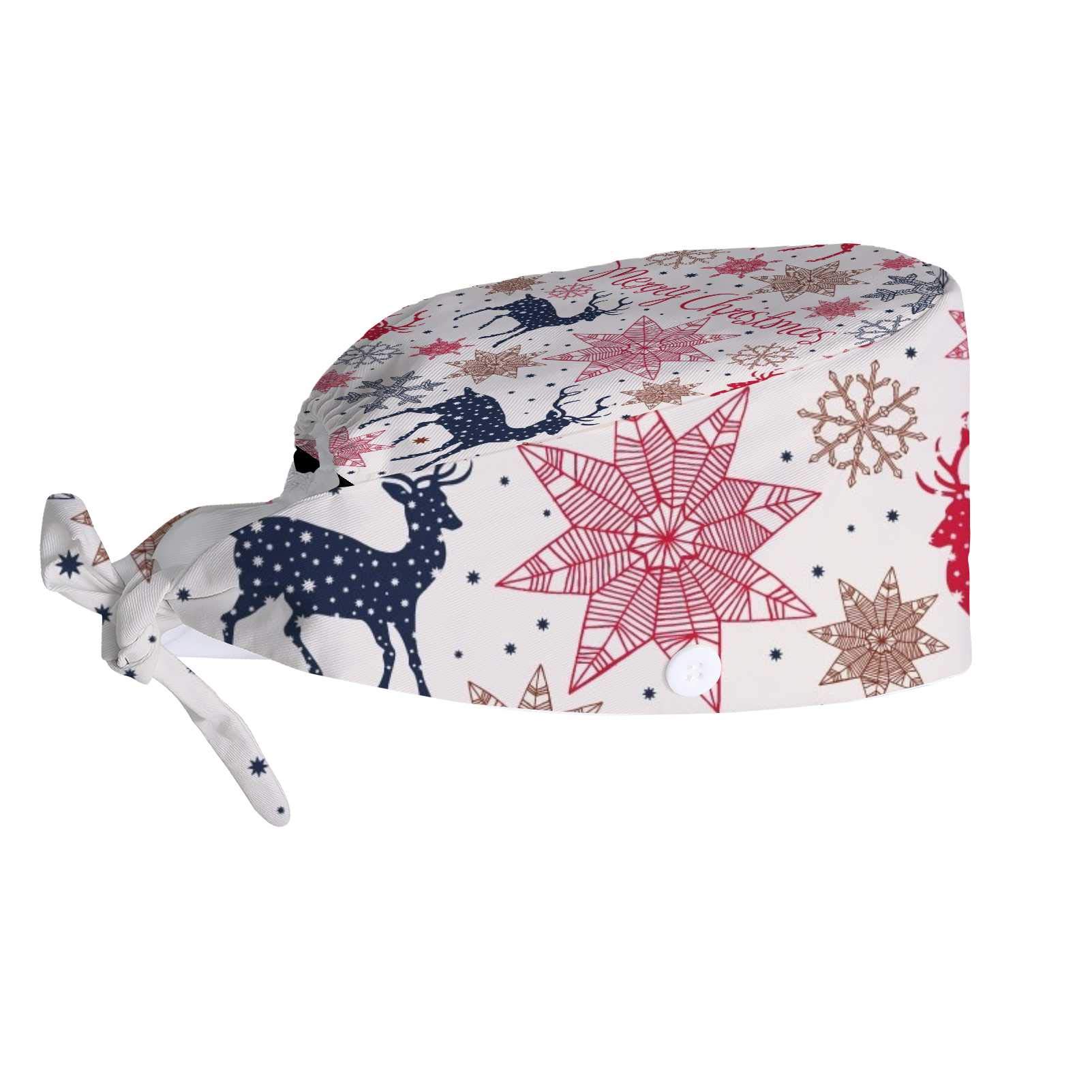 Adjustable Work Hat with Buttons & Sweatband - Christmas Deer Pattern Unisex Cap for Women & Men - Tie Back Design for Long Hair - Perfect for Outdoor Jobs, Construction, Gardening & Holiday Gifts