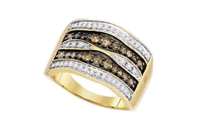 10K Yellow Gold Brown Diamond Women's Cocktail Band Ring - 3/4 Cttw, Elegant Stackable Ring for Parties, Weddings & Special Occasions