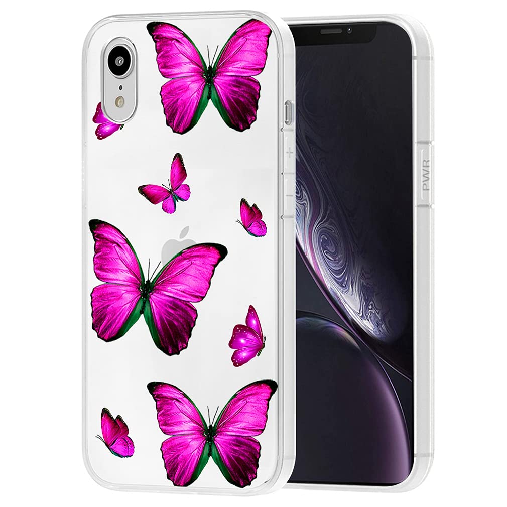 Yerebel iPhone XR Case 6.1 Inch (2018) - Clear Flexible TPU Bumper, Soft Silicone Cover with Rose Butterfly Design | Protective Phone Case for Women, Girls | Perfect for Daily Use, Work & Travel
