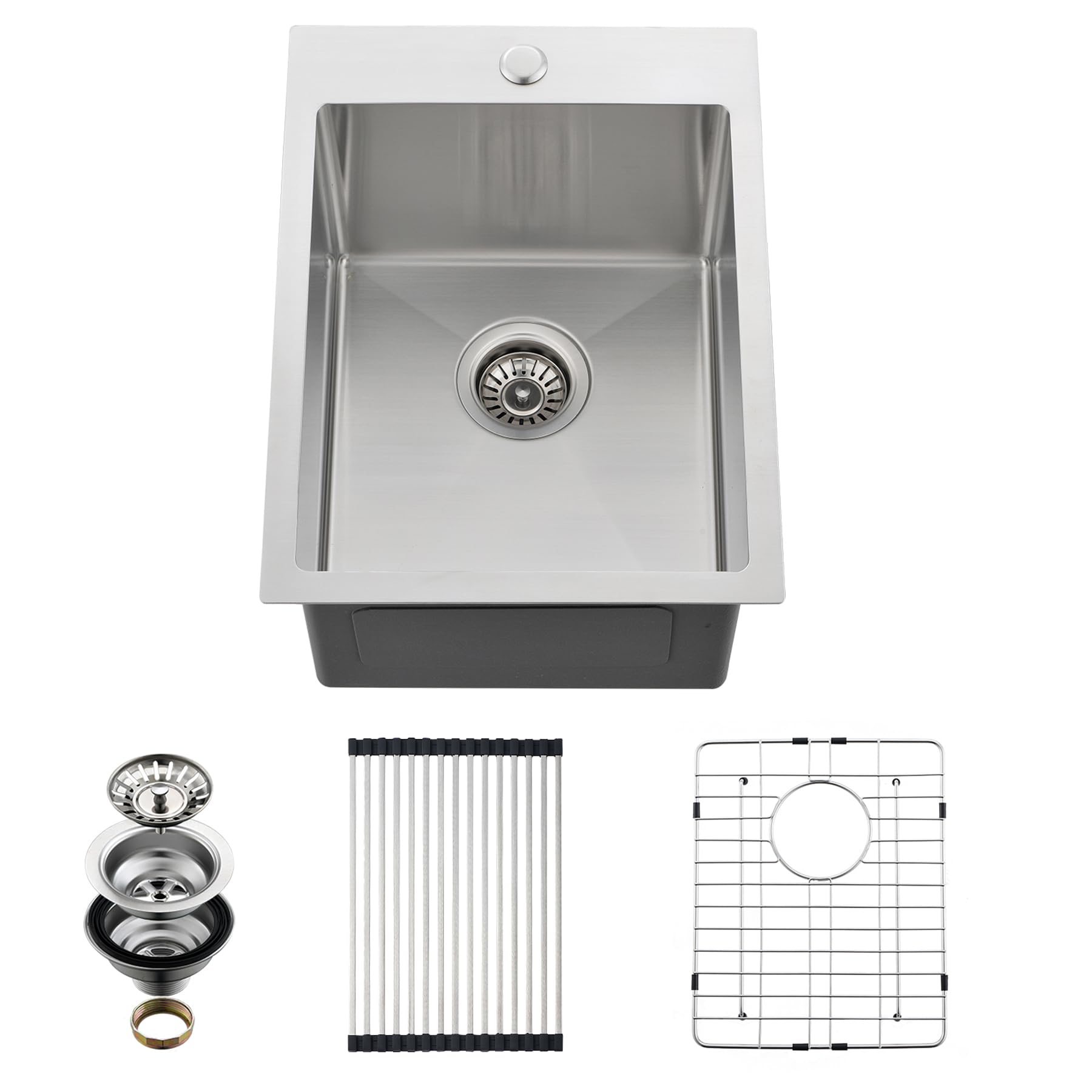 15 x 20 x 10 Inch 16 Gauge Stainless Steel Drop-In Kitchen Sink - Single Bowl Topmount Wet Bar Sink for RV, T-304 Grade - Perfect for Small Kitchens, Bars, and Mobile Homes