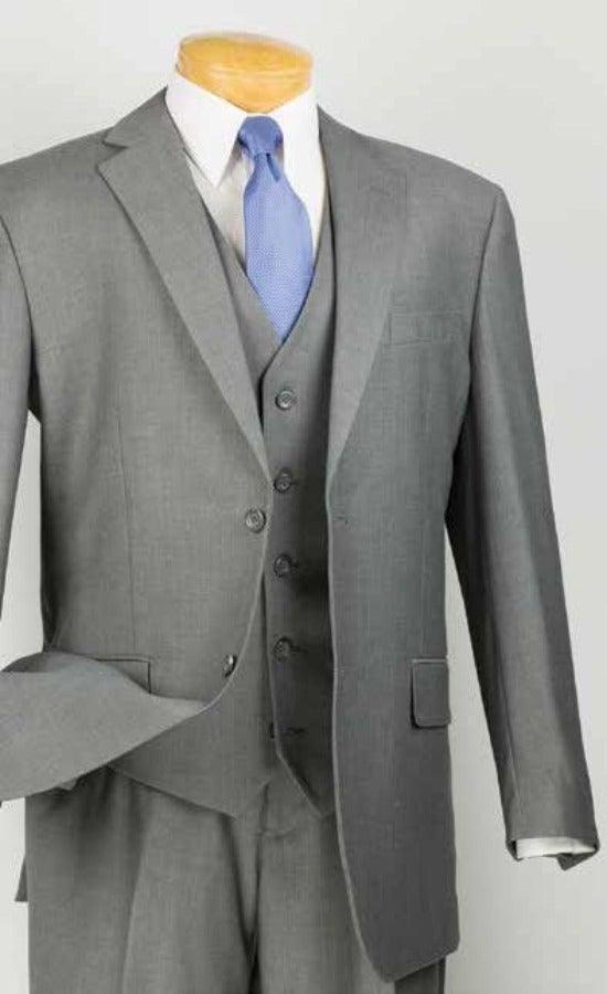 Classic Fit 3-Piece Vested Suit in Medium Gray | Formal Business Attire for Weddings & Office Meetings