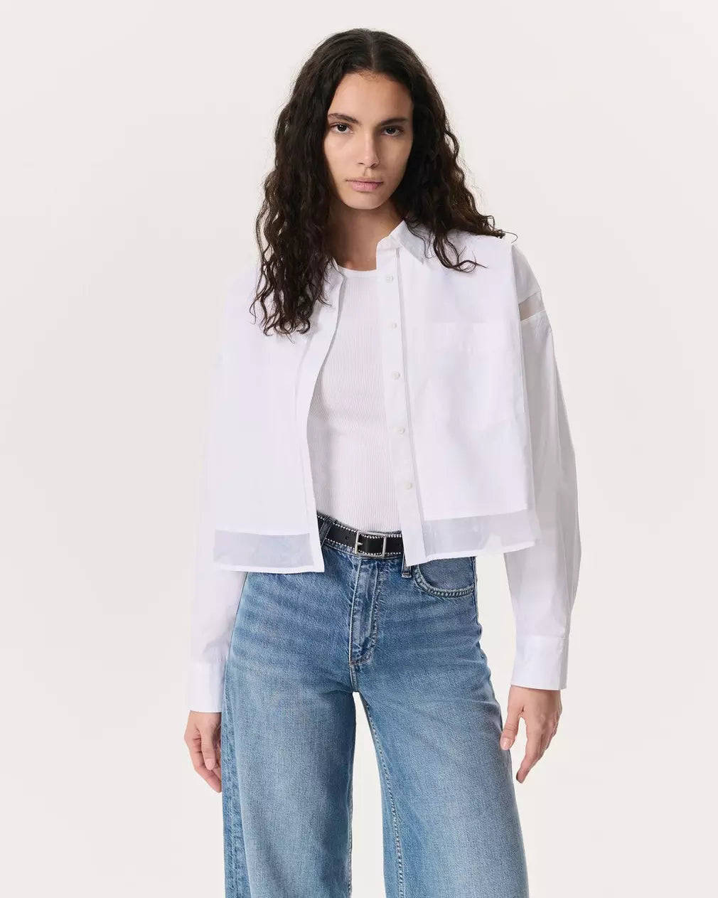 Beatrice Cropped Poplin Organza Shirt for Women | White Summer Blouse | Perfect for Office Wear, Date Night & Casual Outfits