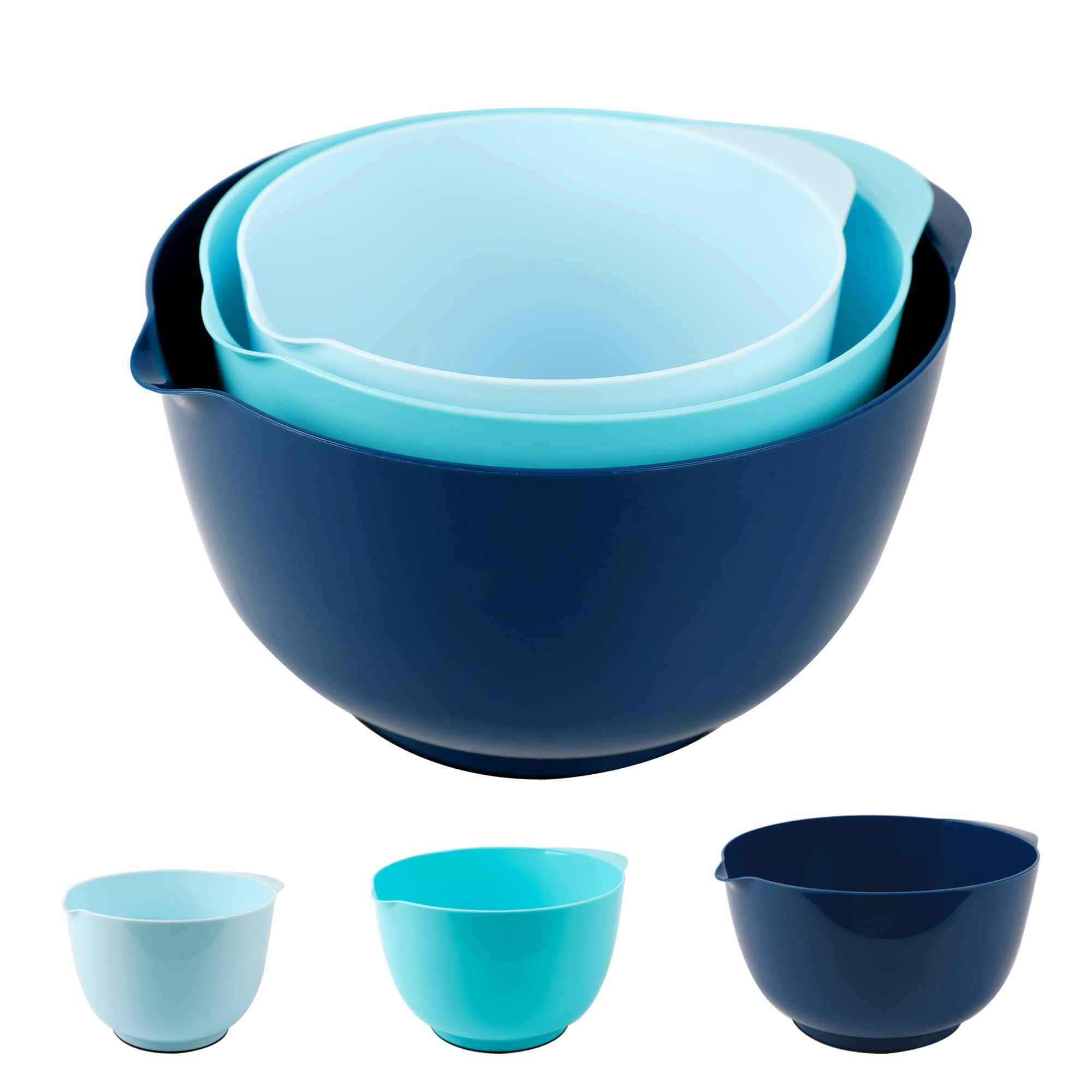 BoxedHome 3-Piece Plastic Mixing Bowl Set - BPA-Free, Microwave & Dishwasher Safe with Non-Slip Base - Ideal for Baking, Cooking, Meal Prep & Kitchen Organization (Blue) - Perfect for Home Chefs, Holiday Baking & Family Cooking - Great for Mixing Dough, Whisking Eggs, and Storing Leftovers