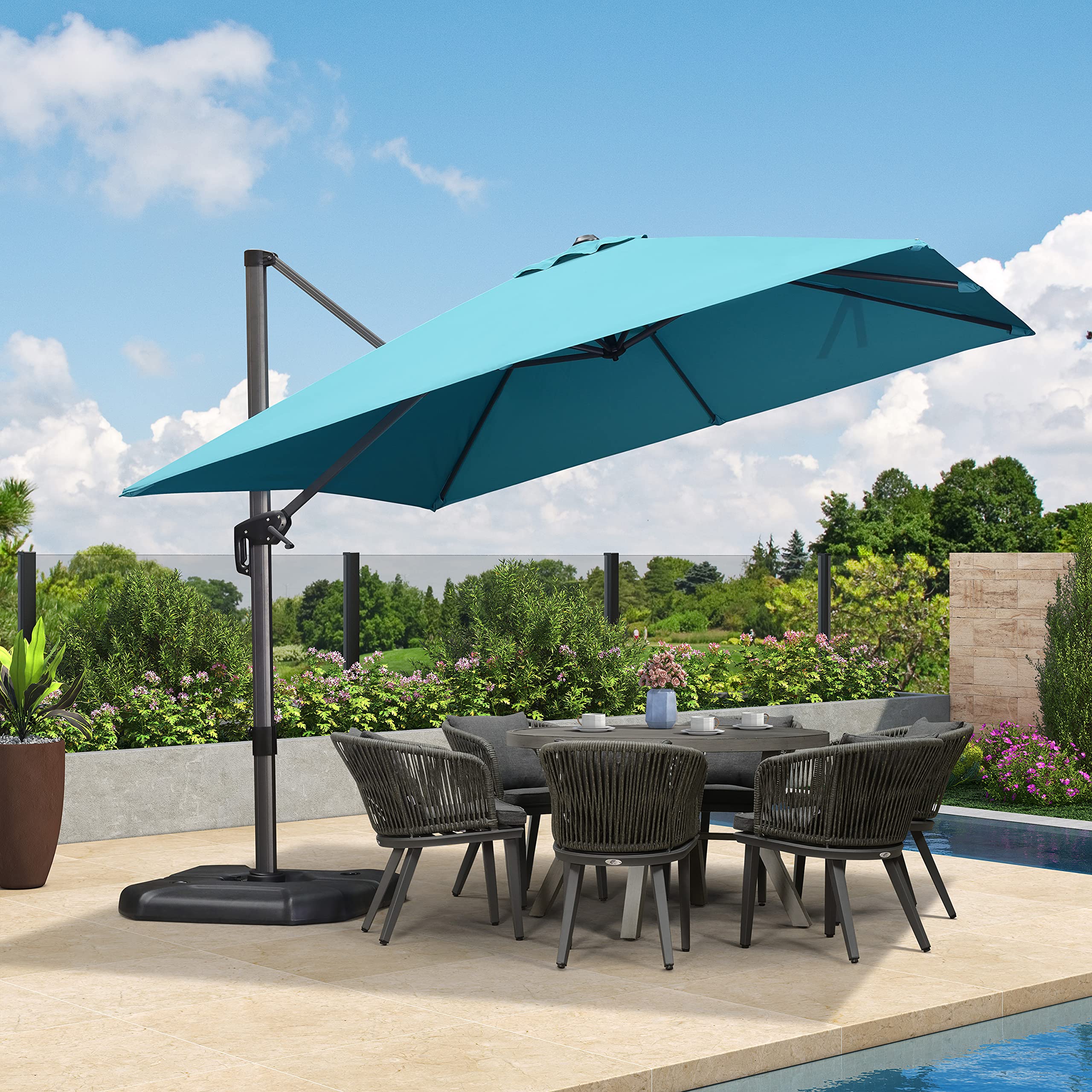 PURPLE LEAF 10ft Outdoor Cantilever Patio Umbrella - 360° Rotating Square Offset Umbrella with Aluminum Pole for Garden, Deck, Pool (Turquoise Blue) | Perfect for Shade in Backyard, Beach & Outdoor Dining