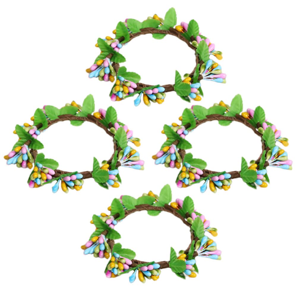 4-Piece Easter Taper Candle Ring Wreaths Set - Artificial Berry Tealight Candle Holders for Spring Table Decor, Easter Home Centerpiece - Perfect for Holiday Parties, Wedding Decorations & Seasonal Home Decor