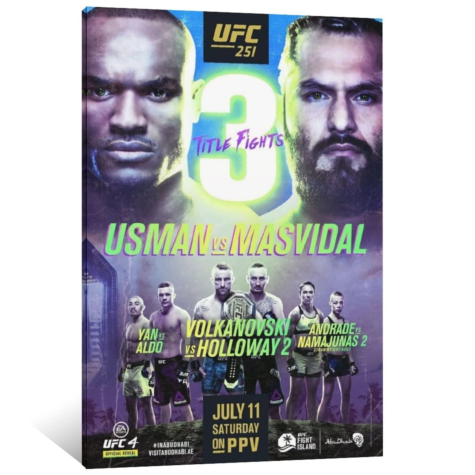 OAA Kamaru Usman vs. Jorge Masvidal MMA Fight 2020 Vegas Poster - Premium Canvas Wall Art for Living Room & Bedroom Decor - 12x18 inches (30x45cm) - Perfect for Sports Fans, Man Cave, and Gym Wall Decor