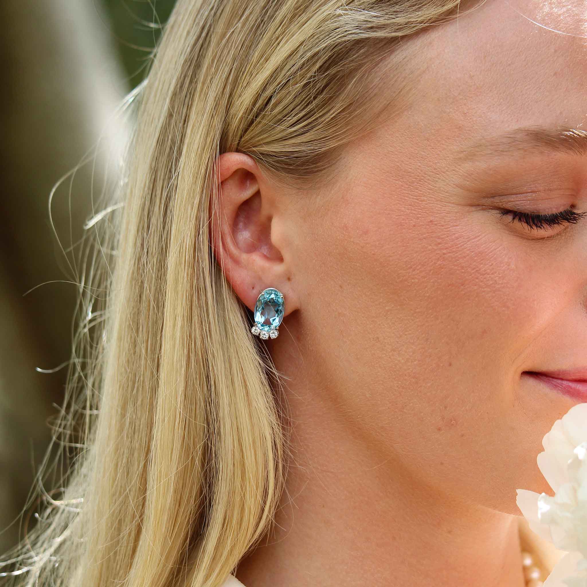Vintage 11.41ctw Oval Aquamarine & .48ctw Diamond Earrings - Elegant Blue Gemstone Jewelry for Women - Perfect for Weddings, Anniversaries & Special Occasions