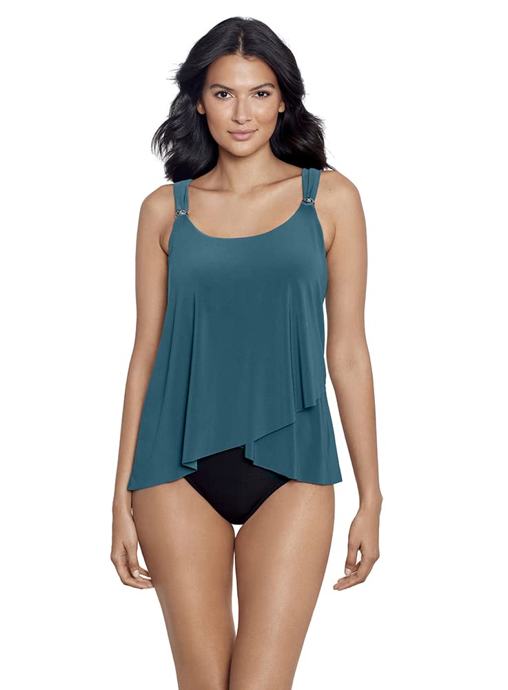 Miraclesuit Women's Dazzle Scoop Neck Underwire Bra Tankini Top - Flattering Swimwear for Women, Supportive Bathing Suit for Swimming, Beach & Vacation