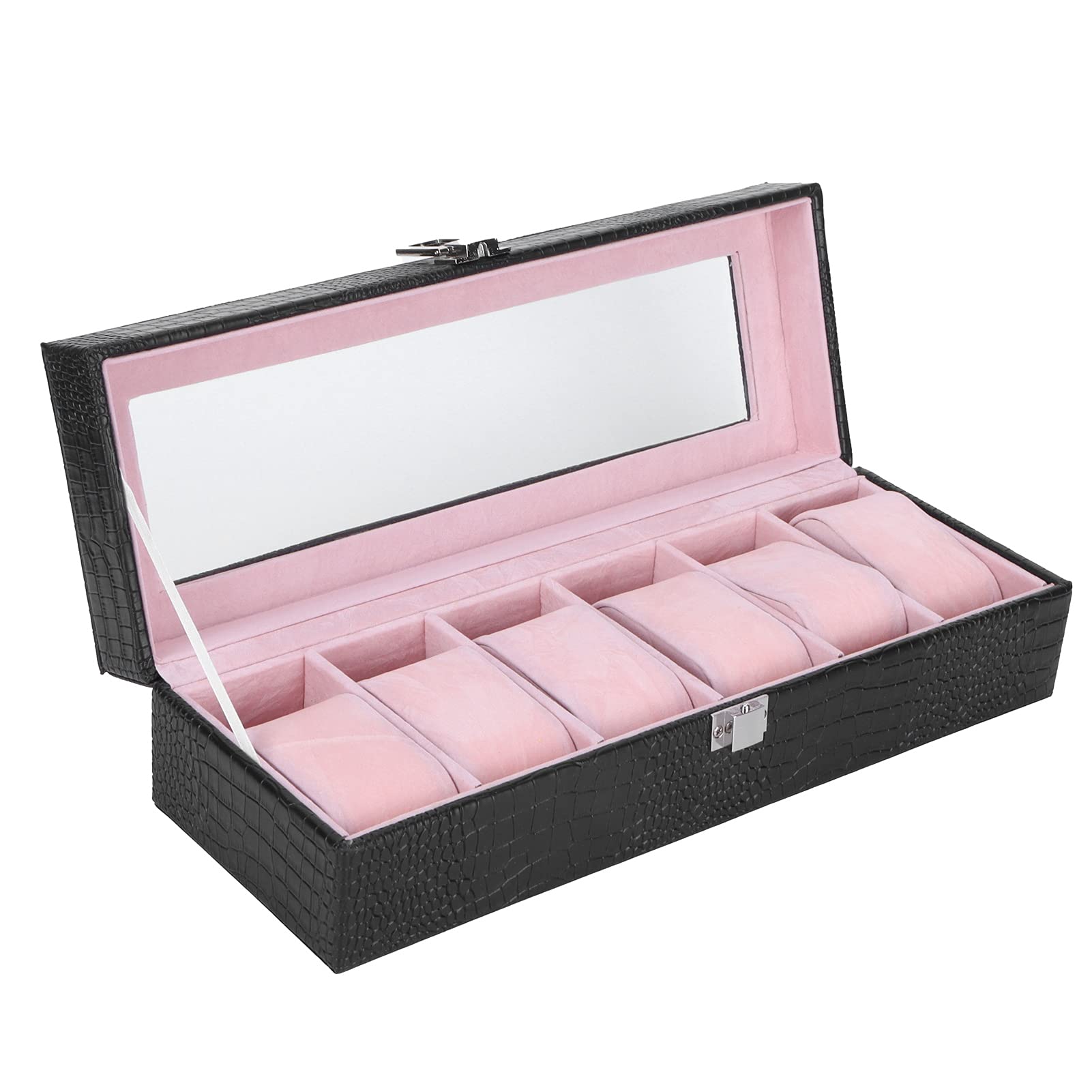 Zerodis 6-Slot PU Leather Watch Box - Rectangular Watch Holder & Jewelry Organizer - Wristwatch Display Case for Men & Women - Perfect Gift for Watch Collectors (Black) - Ideal for Home, Office & Travel Storage