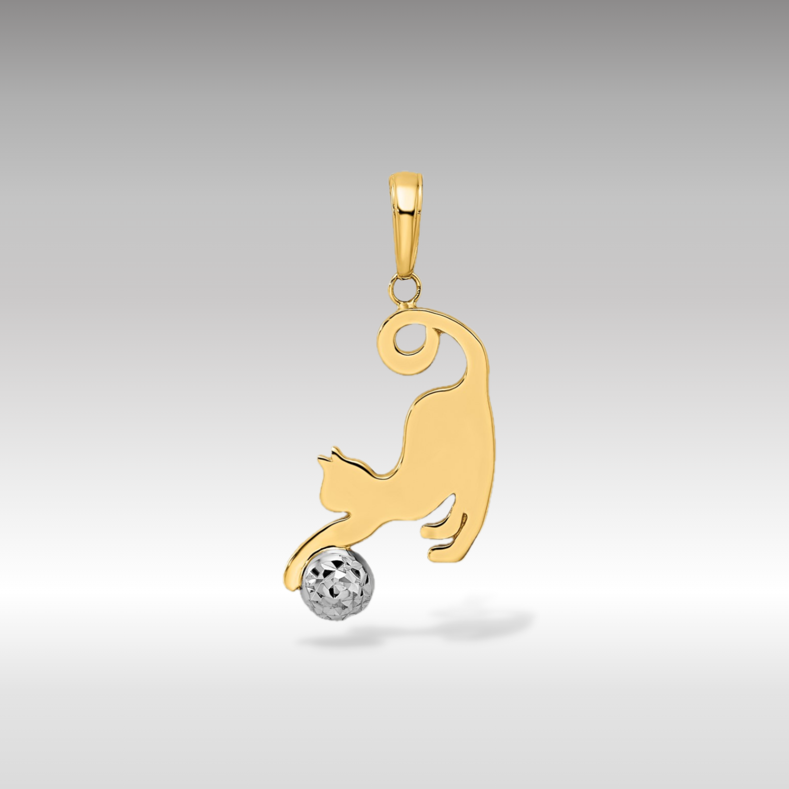 14K Gold Diamond Cut Cat and Ball Pendant Necklace - Elegant Jewelry Gift for Women, Perfect for Valentine's Day, Anniversary & Birthday Gifts