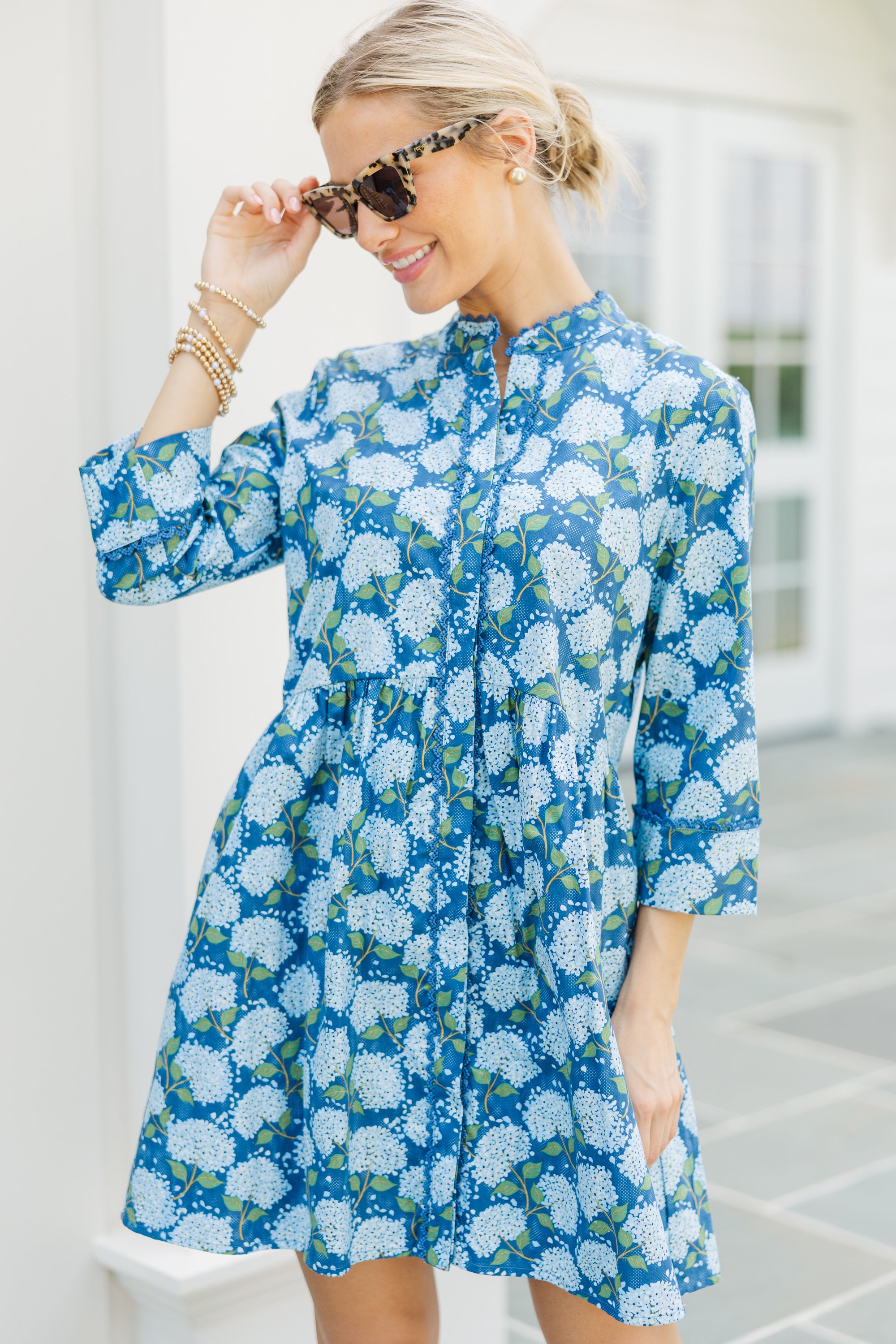 Blue Hydrangea Shift Dress for Women - Floral Summer Casual Dress for Office, Party & Vacation | Comfortable & Stylish
