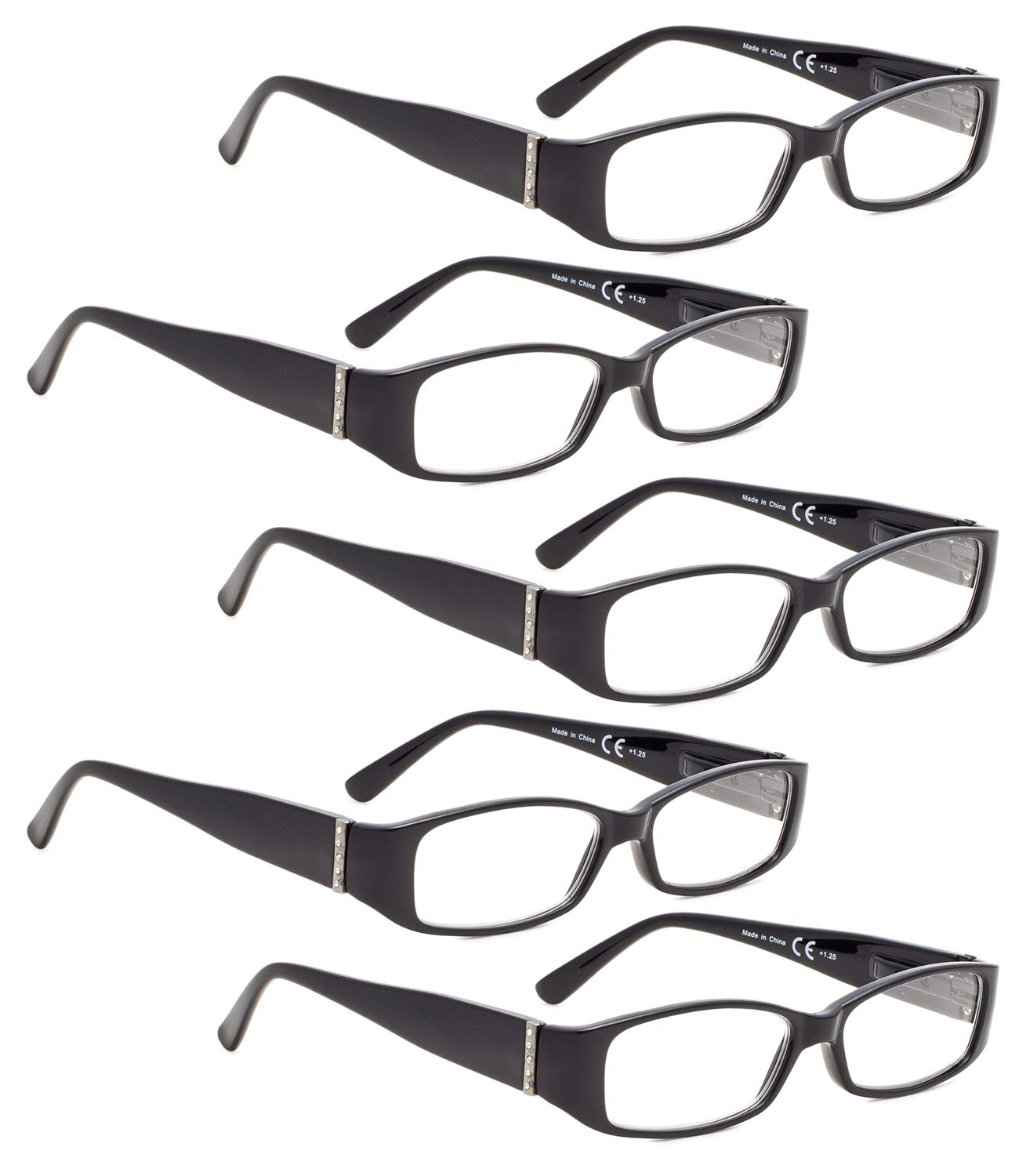 5 Pack Women's Reading Glasses with Austrian Crystals - Fashion Readers for Work & Reading