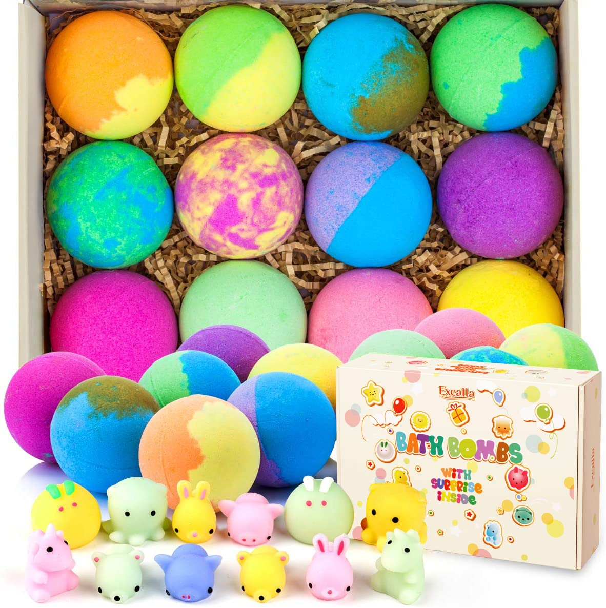 Kids Bath Bombs with Surprise Toys Inside - 12 Pack Vegan Bubble Bath Fizzies for Girls & Boys | Essential Oil Spa Gift Set for Dry Skin Moisturizing | Perfect for Birthday Gifts, Relaxing Bath Time & Sensory Play