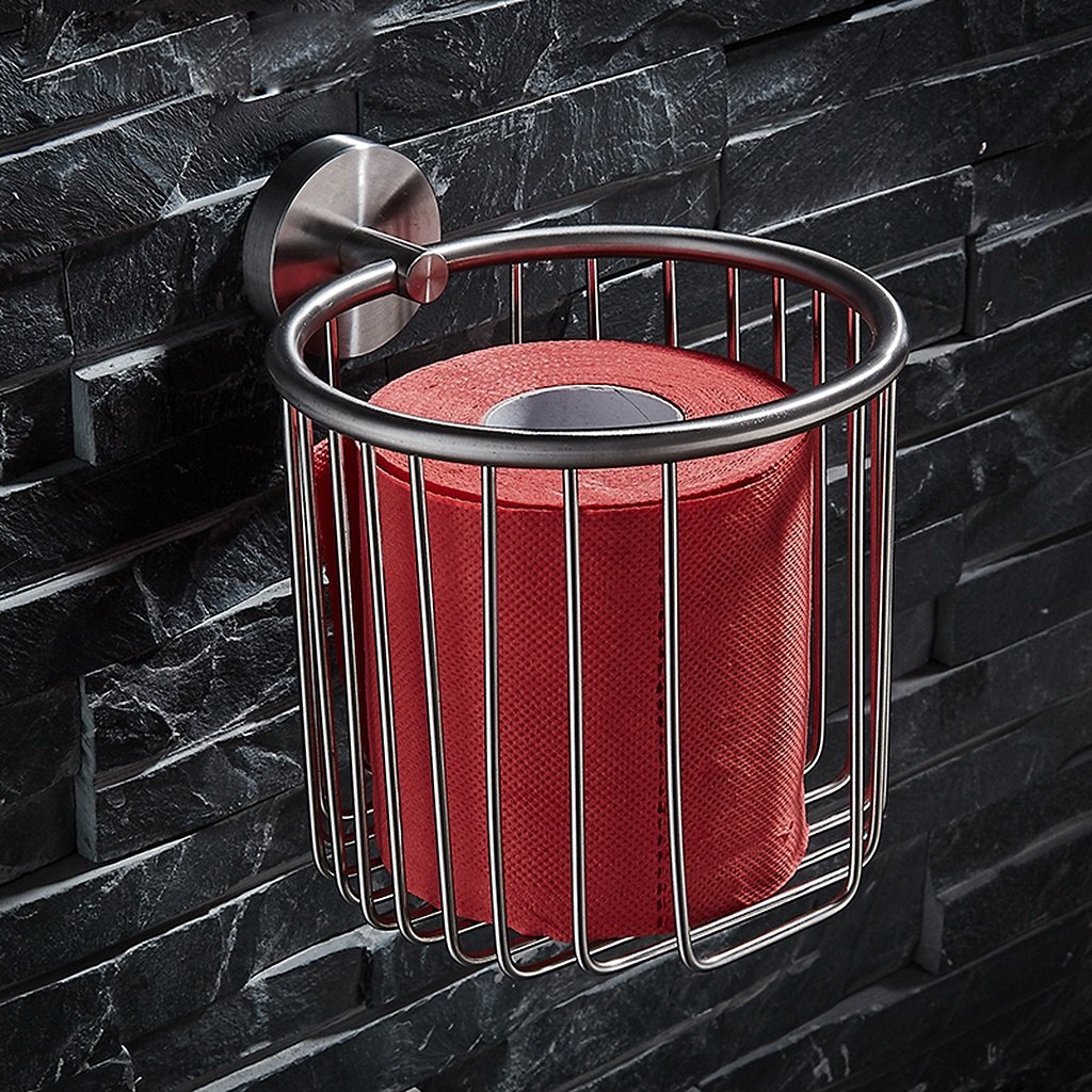 Brushed Nickel Stainless Steel Wall Mount Toilet Paper Holder & Shower Caddy - Rust-Resistant Bathroom Storage Organizer for Toilet Tissue, Cosmetics & Essentials - Perfect for Small Bathrooms, Powder Rooms & RVs
