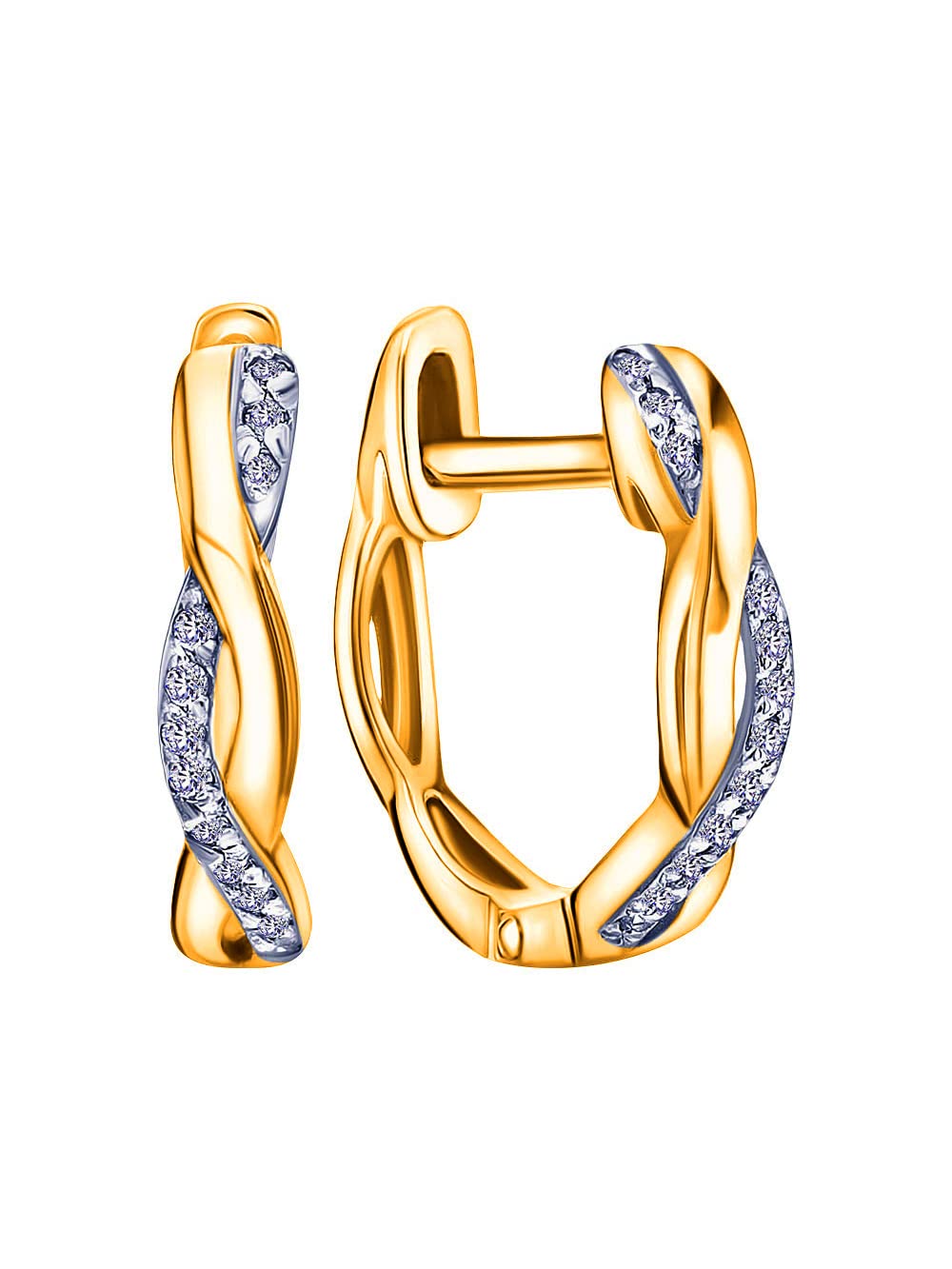 11mm Gold Pave Diamond Twist Hoop Earrings - Clip-On Huggie Hoops for Women | Everyday Jewelry & Special Occasion Gift | Perfect for Parties, Weddings & Date Nights
